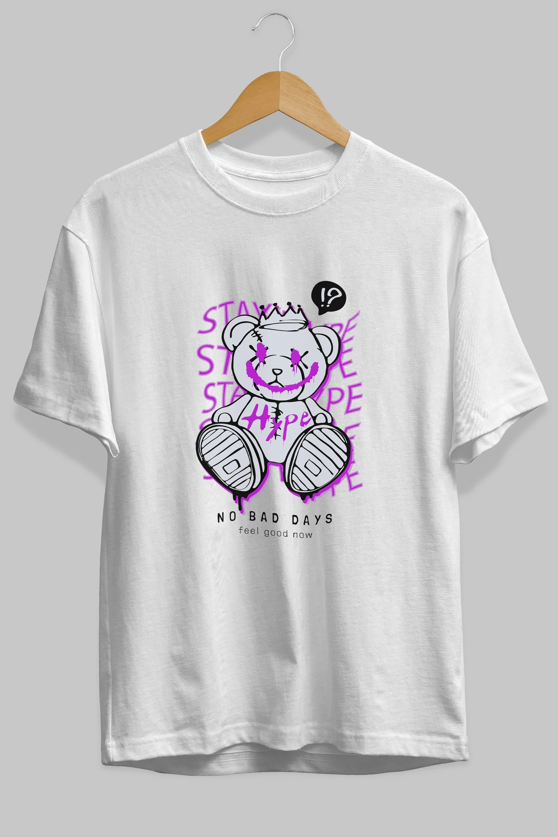 Stay Hype Bear Ön Baskılı Oversize t-shirt Erkek Kadın Unisex