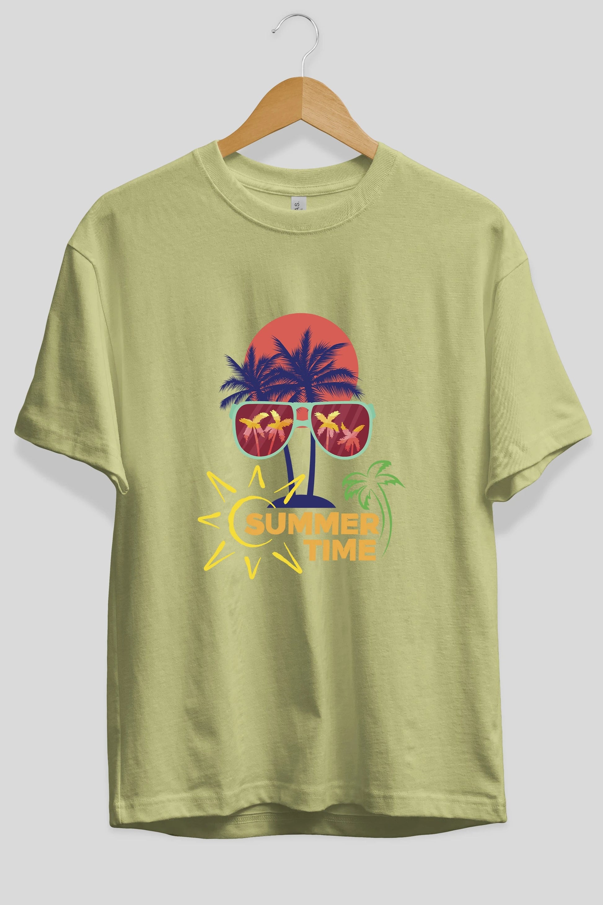Summer Time Yazılı Ön Baskılı Oversize t-shirt Erkek Kadın Unisex