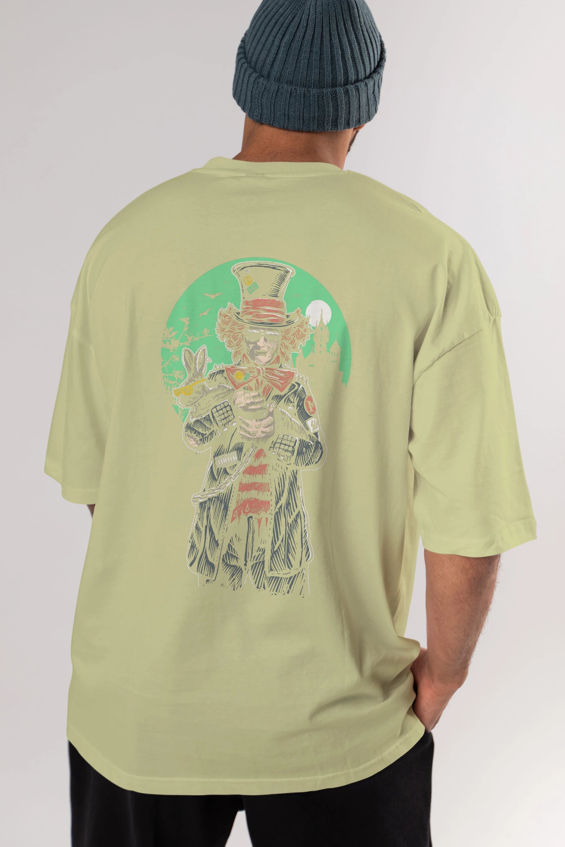 Mad Hatter Arka Baskılı Oversize t-shirt Erkek Kadın Unisex %100 Pamuk