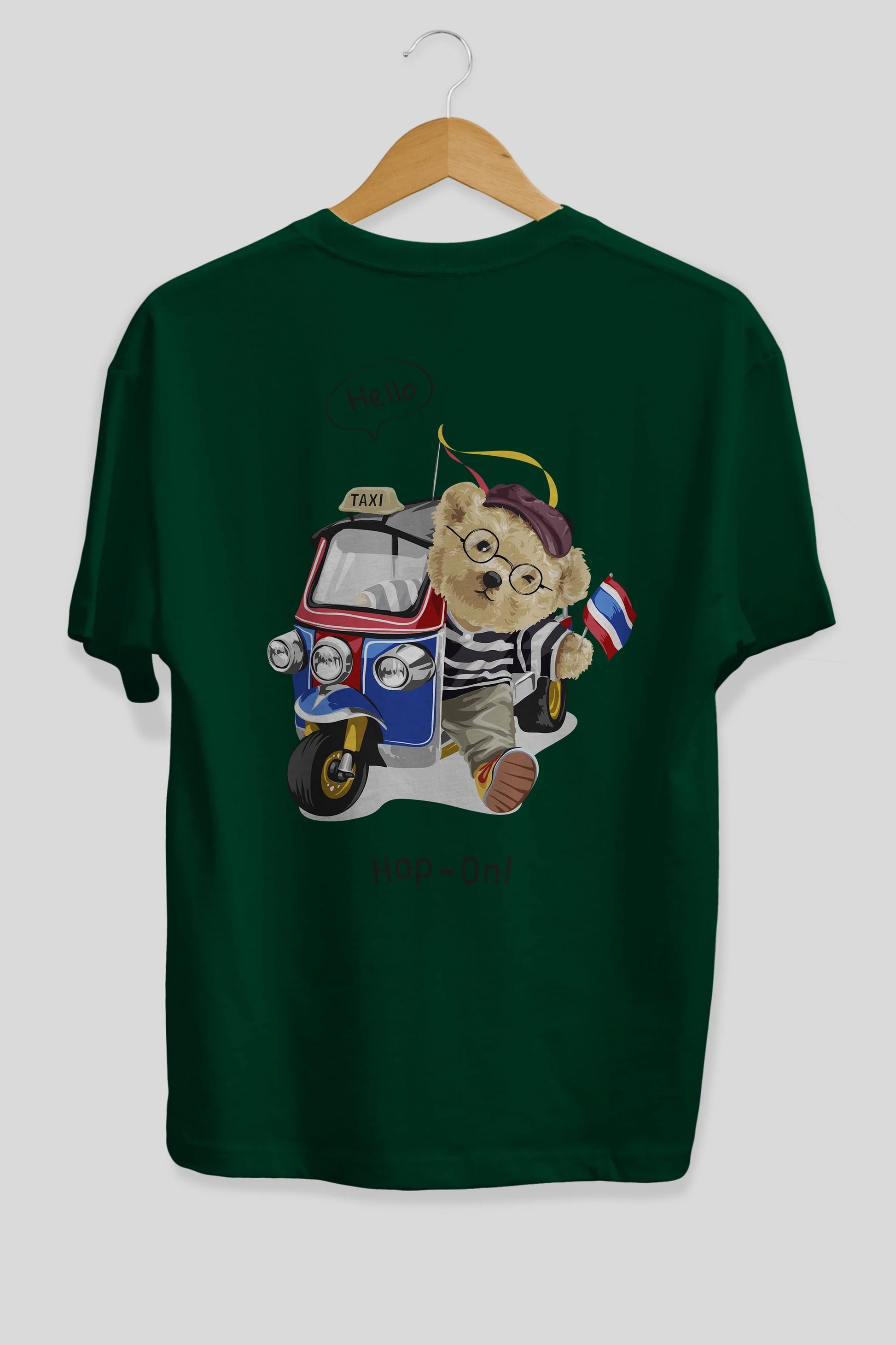 Teddy Bear Hop-On Arka Baskılı Oversize t-shirt Erkek Kadın Unisex %100 Pamuk