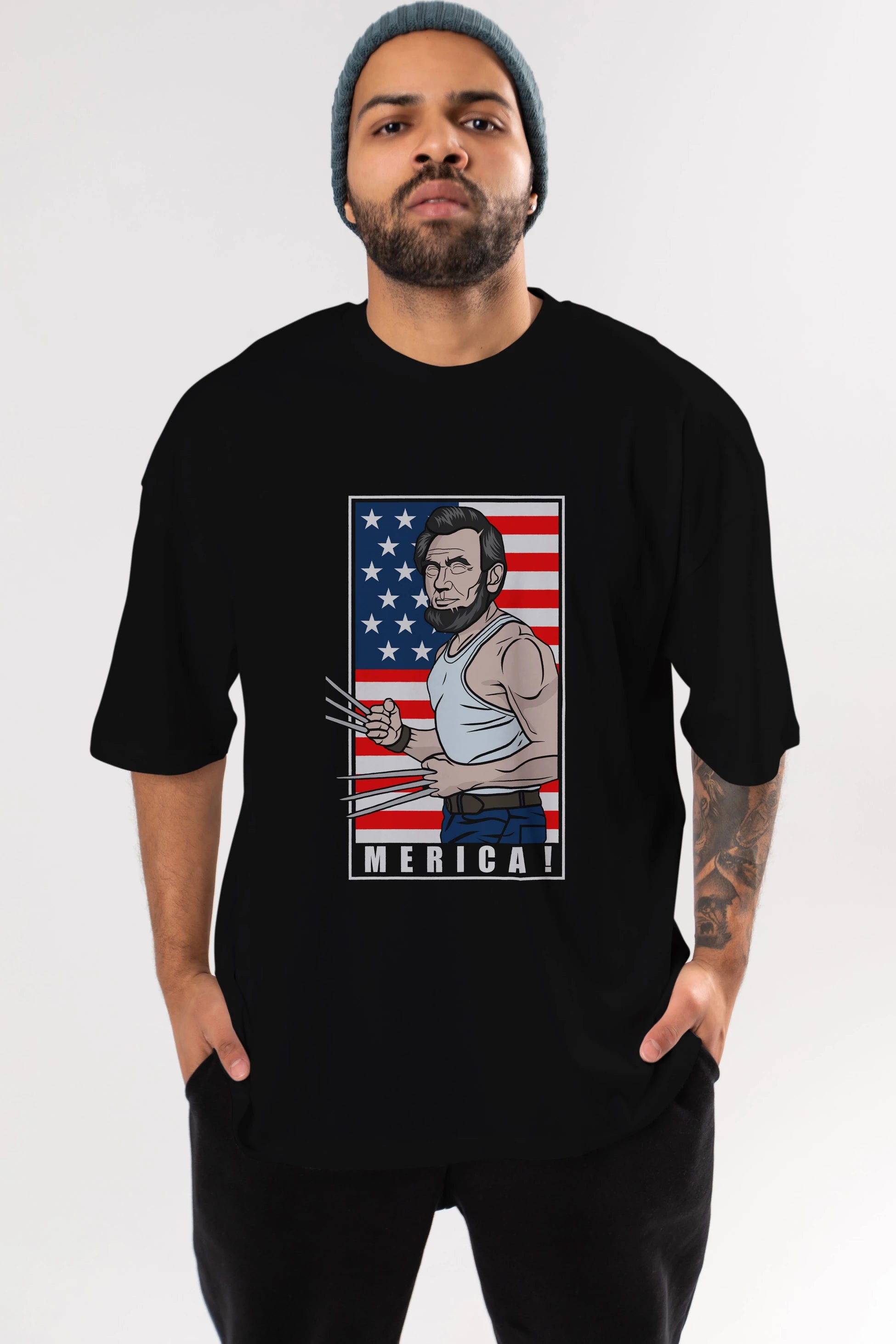 Wolverlincoln Ön Baskılı Oversize t-shirt Erkek Kadın Unisex %100 Pamuk tişort