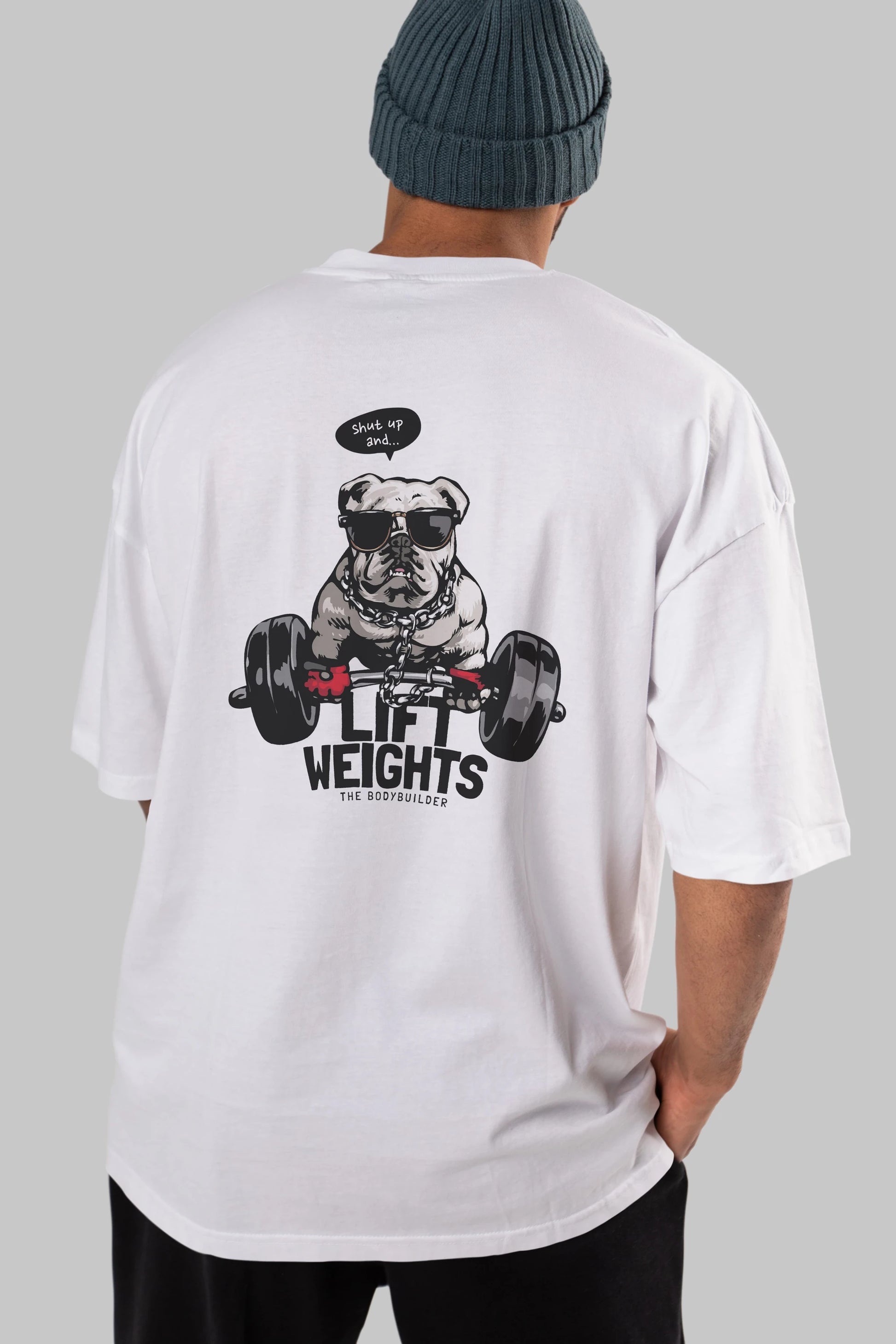 Teddy Bear Lift Weights Arka Baskılı Oversize t-shirt Erkek Kadın Unisex %100 Pamuk