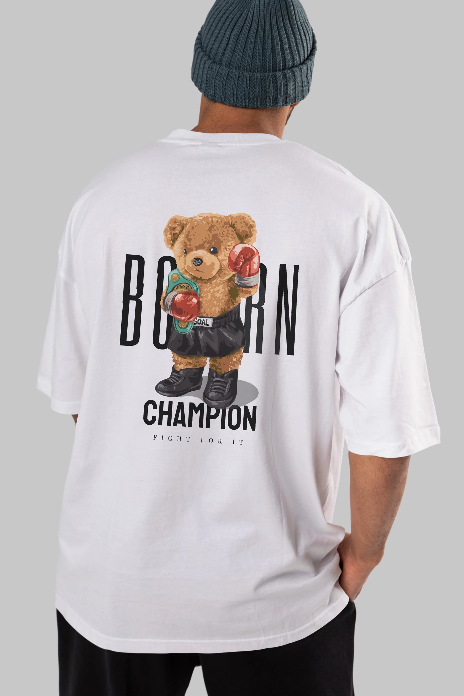 Teddy Bear Champion Arka Baskılı Oversize t-shirt Erkek Kadın Unisex %100 Pamuk