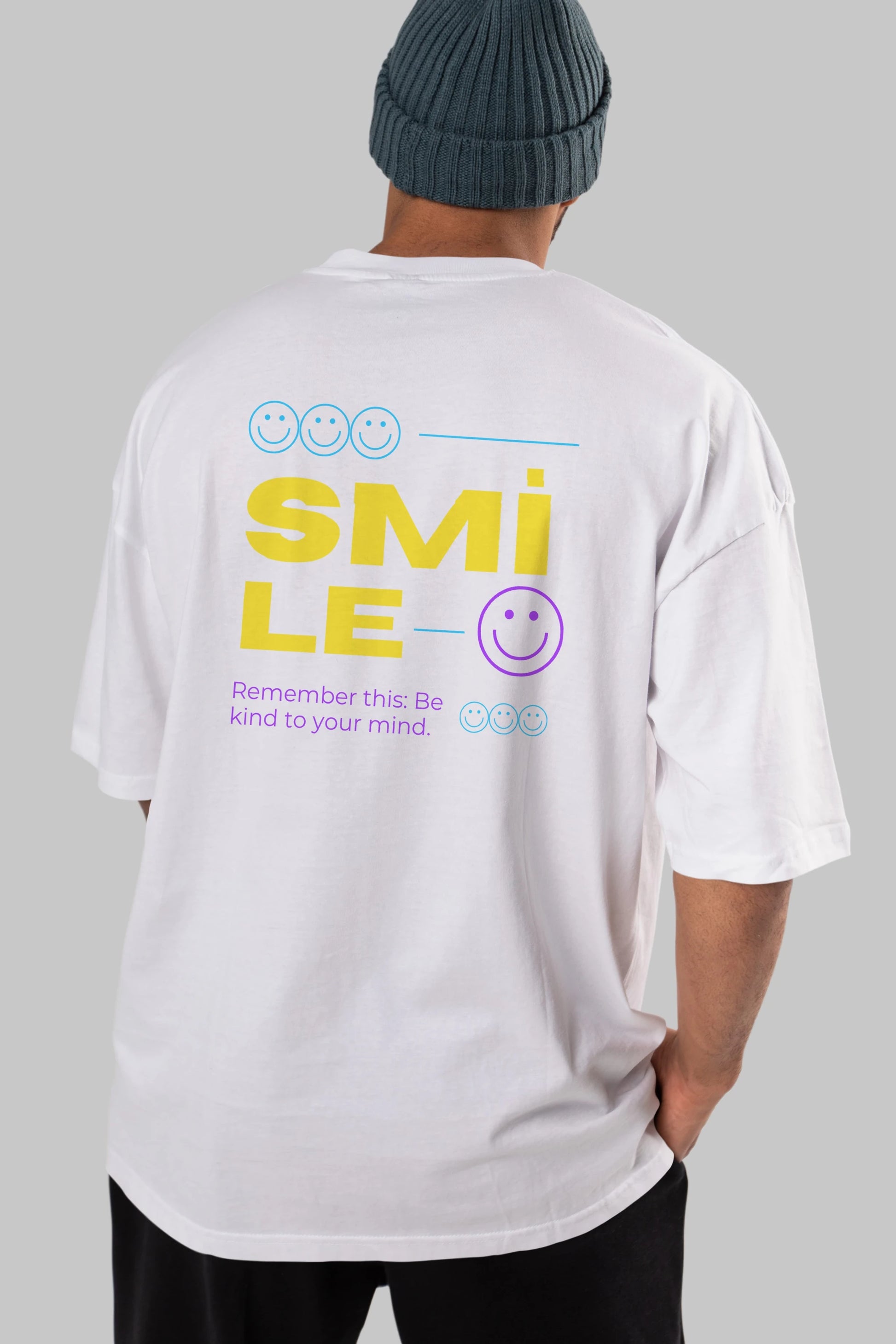Smile Yazılı 2 Arka Baskılı Oversize t-shirt Erkek Kadın Unisex
