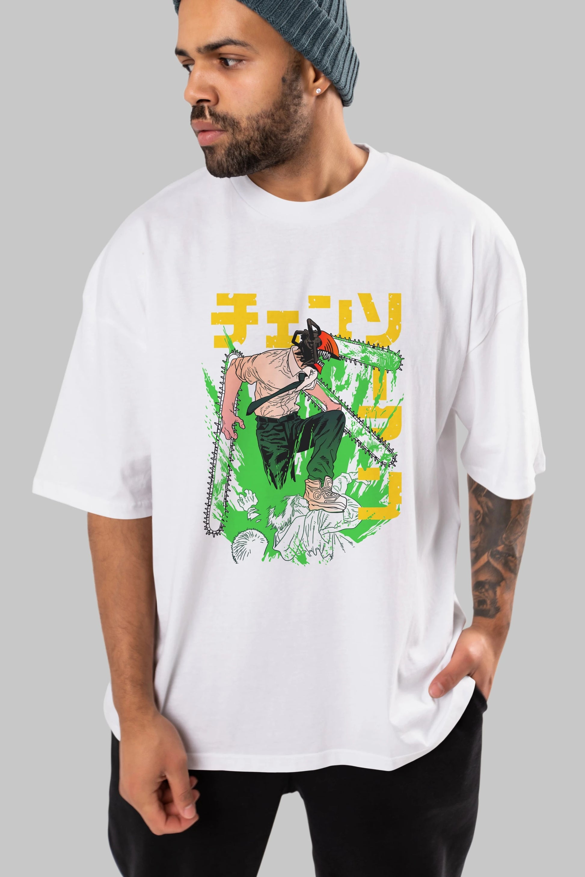 CHAINSAWMAN DENJI Anime Ön Baskılı Oversize t-shirt %100 pamuk Erkek Kadın Unisex