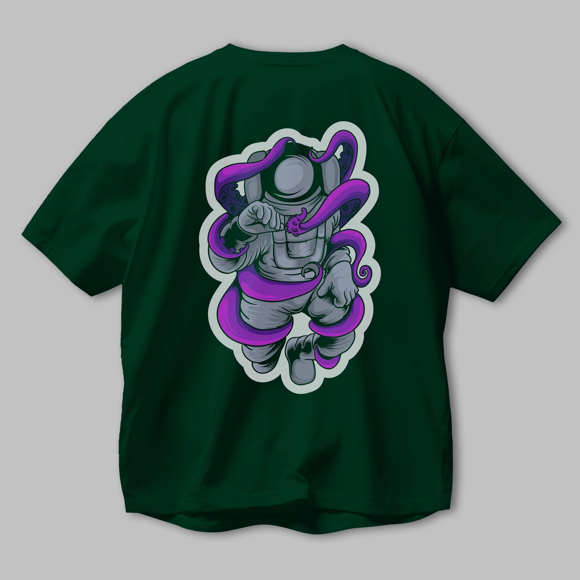 Astronaut fighting octopus sticker Arka Baskılı Oversize t-shirt Erkek Kadın Unisex