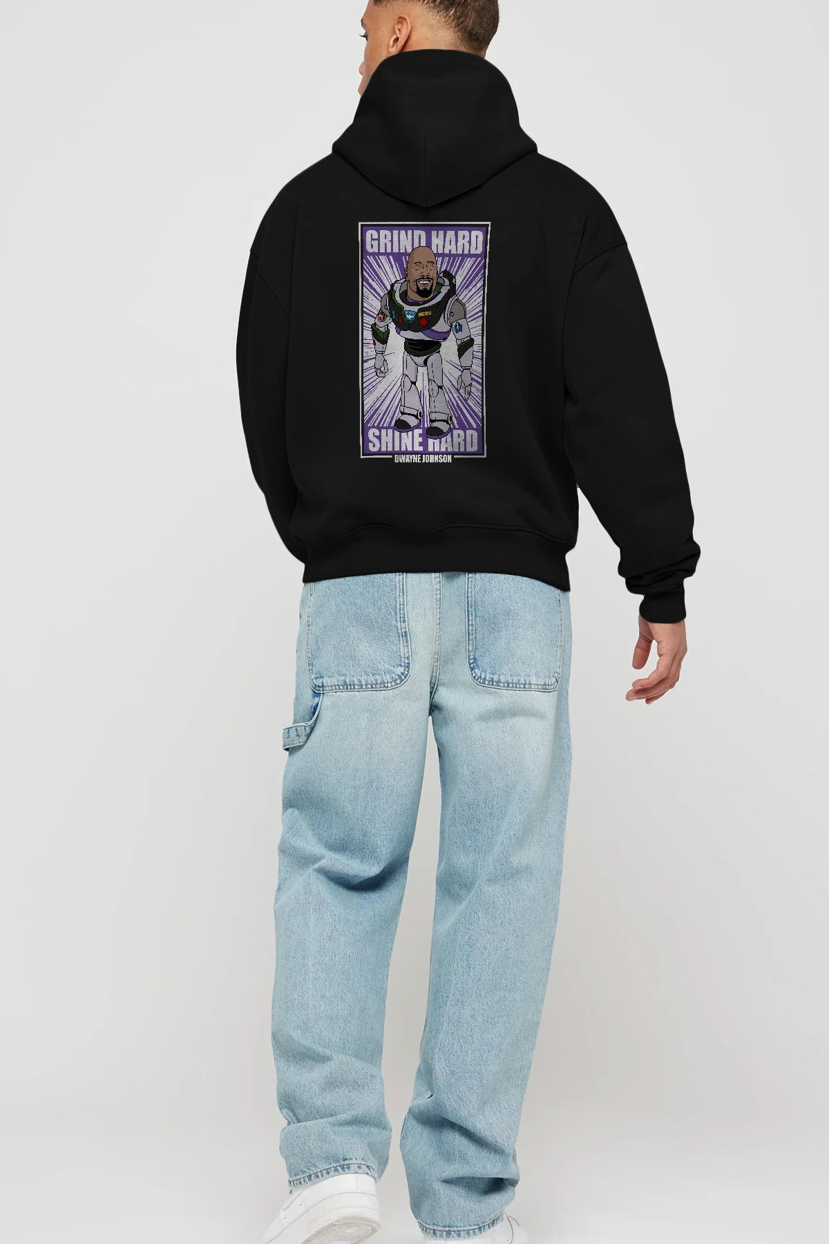 Dwayne Johnson Buzz Lightyear Arka Baskılı Hoodie Oversize Kapüşonlu Sweatshirt Erkek Kadın Unisex