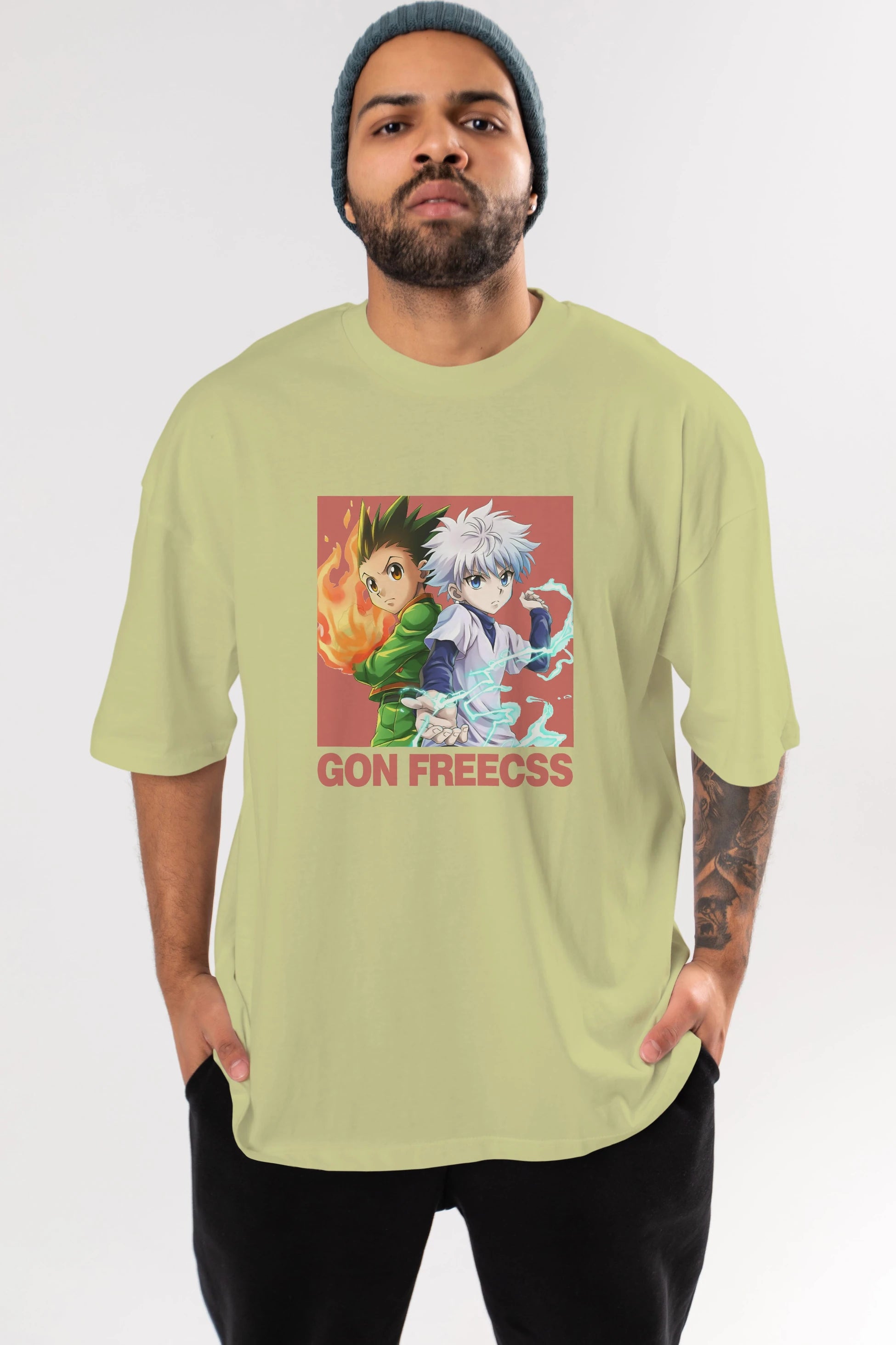 Gon Freecss HUNTER X HUNTER 4 Anime Ön Baskılı Oversize t-shirt %100 pamuk Erkek Kadın Unisex