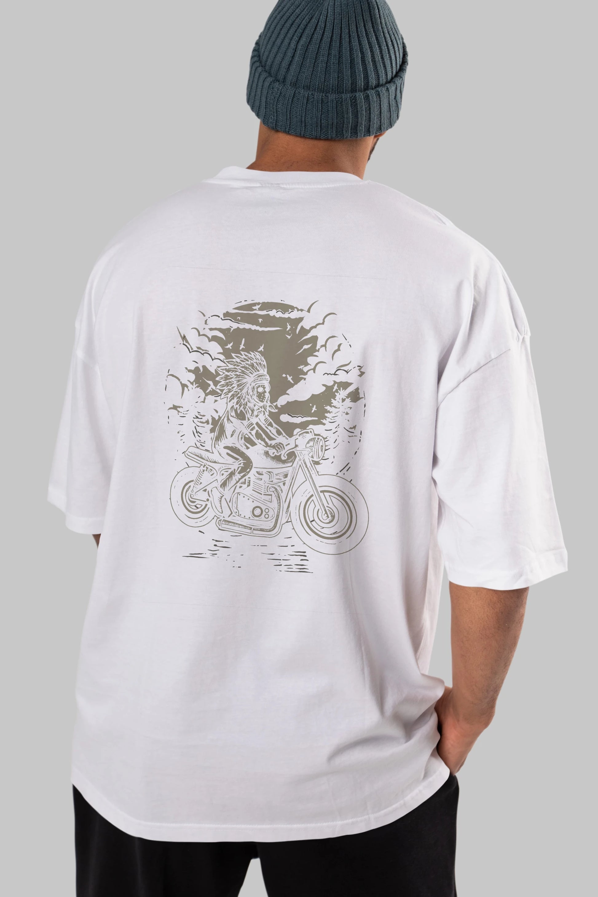 Indian Chief Rider Arka Baskılı Oversize t-shirt Erkek Kadın Unisex %100 Pamuk