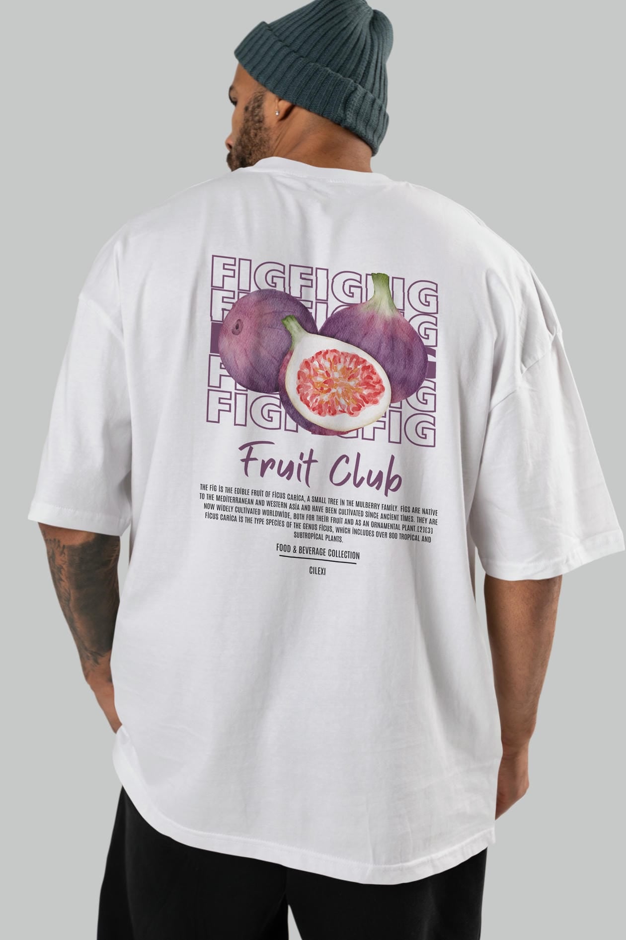 Fig Arka Baskılı Oversize t-shirt Erkek Kadın Pamuk Bisiklet Yaka tişort