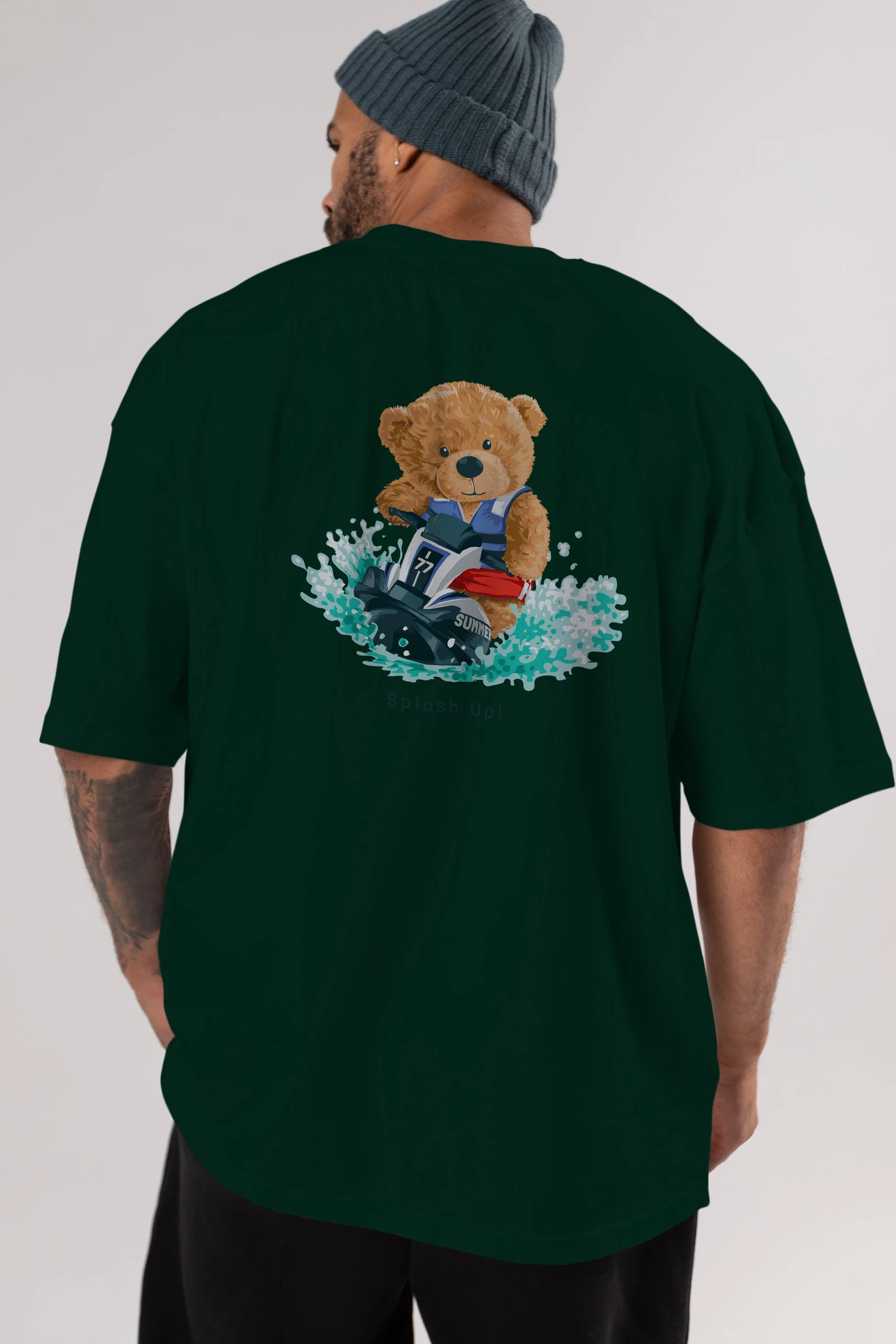 Teddy Bear Splash Up Arka Baskılı Oversize t-shirt Erkek Kadın Unisex %100 Pamuk