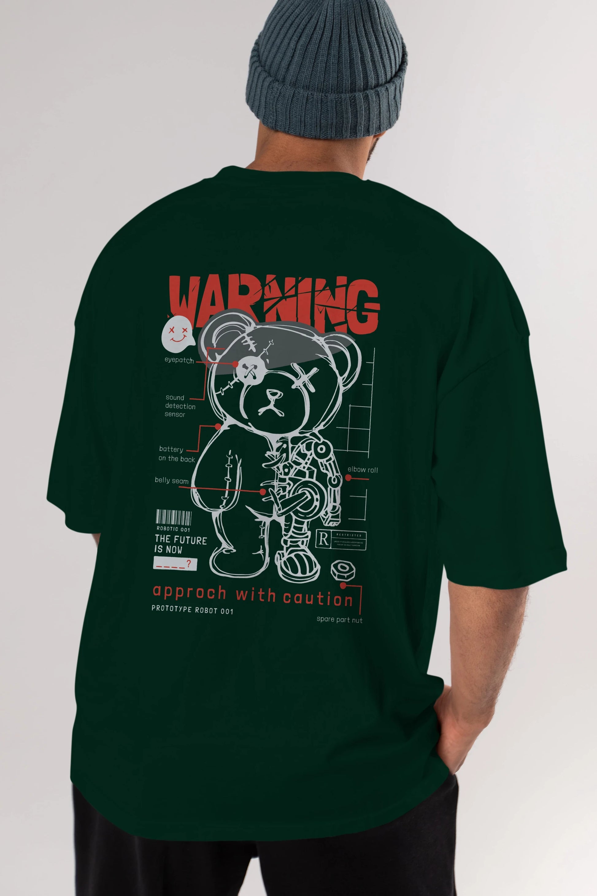 Teddy Bear Warning Arka Baskılı Oversize t-shirt Erkek Kadın Unisex