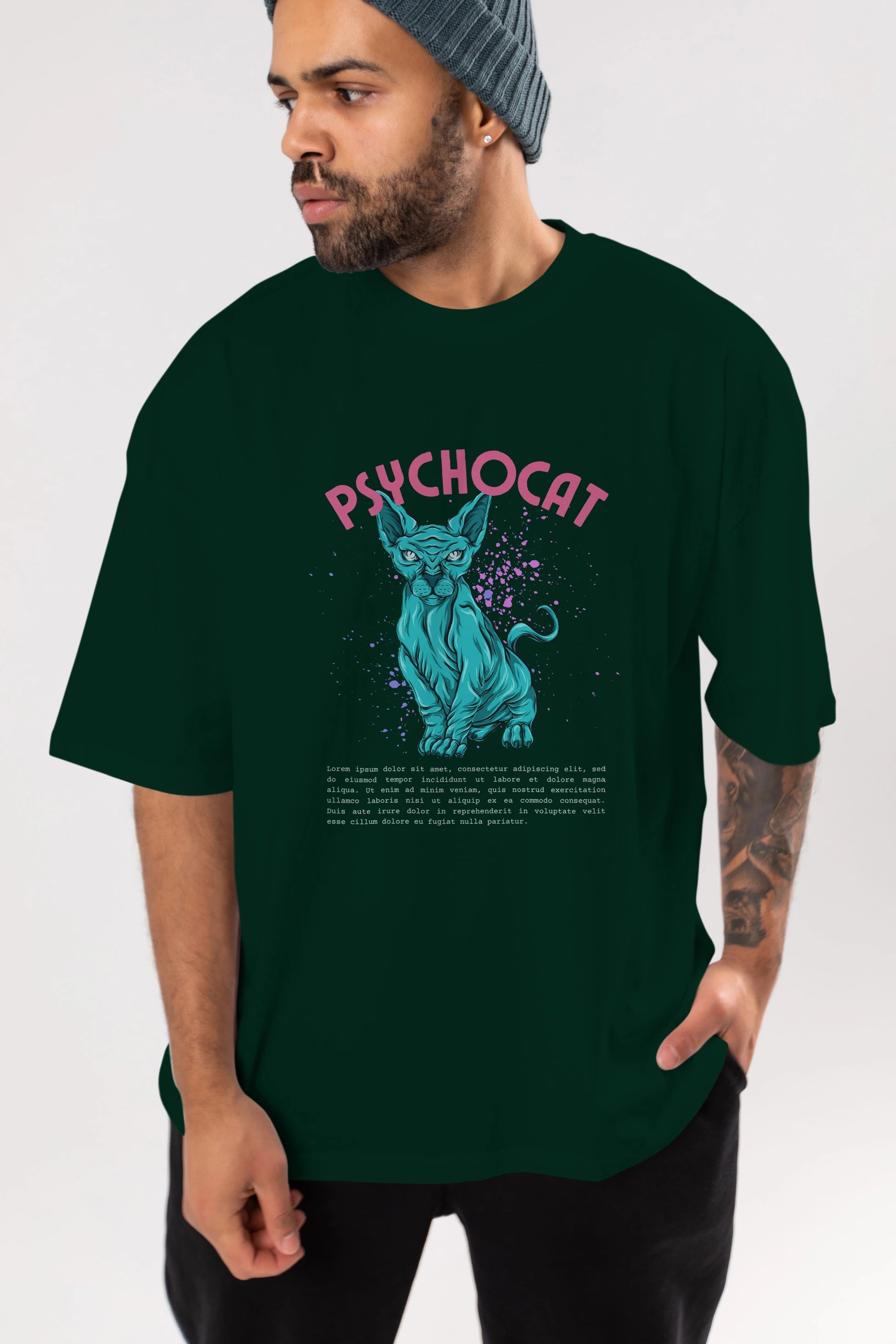 Psychocat Ön Baskılı Oversize t-shirt Erkek Kadın Unisex