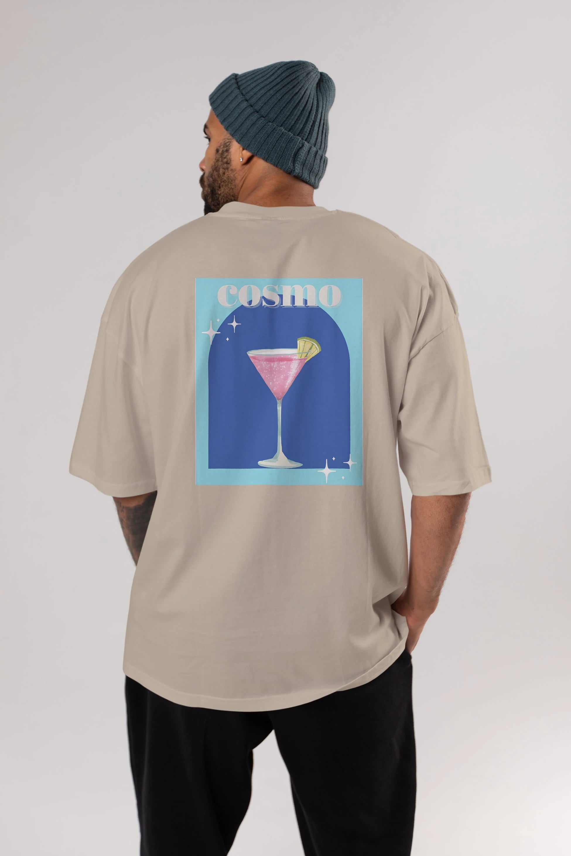 Cosmopolitan 2 Arka Baskılı Oversize t-shirt Erkek Kadın Unisex %100 Pamuk Bisiklet Yaka tişort