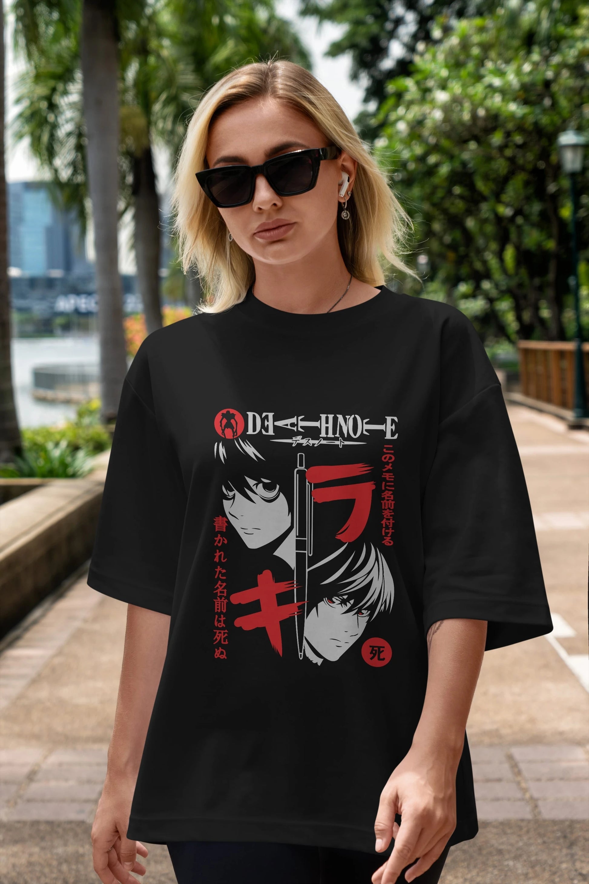 DEATHNOTE L vs KIRA Anime Ön Baskılı Oversize t-shirt %100 pamuk Erkek Kadın Unisex