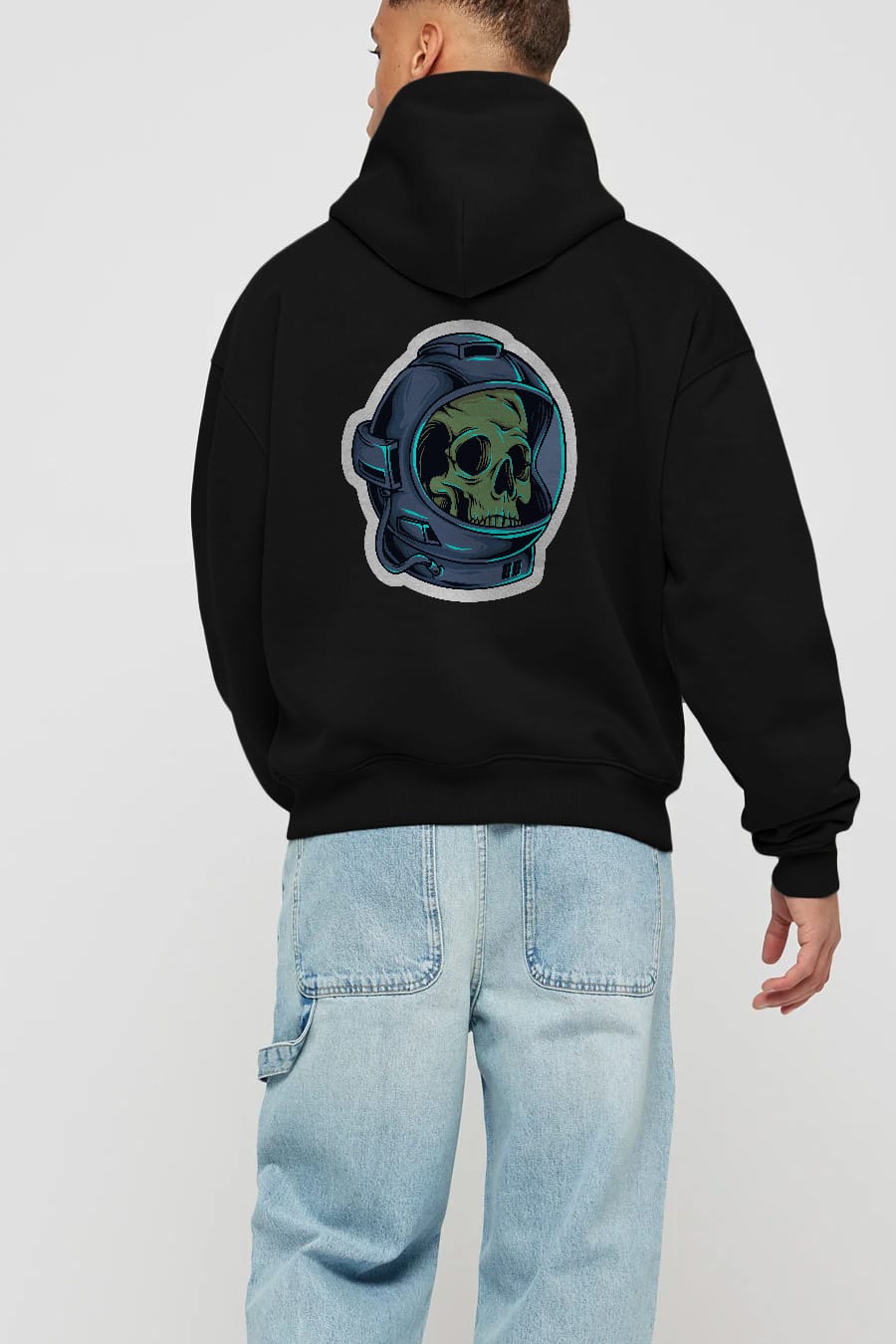Astroskull Sticker Arka Baskılı Hoodie Oversize Kapüşonlu Sweatshirt Erkek Kadın Unisex