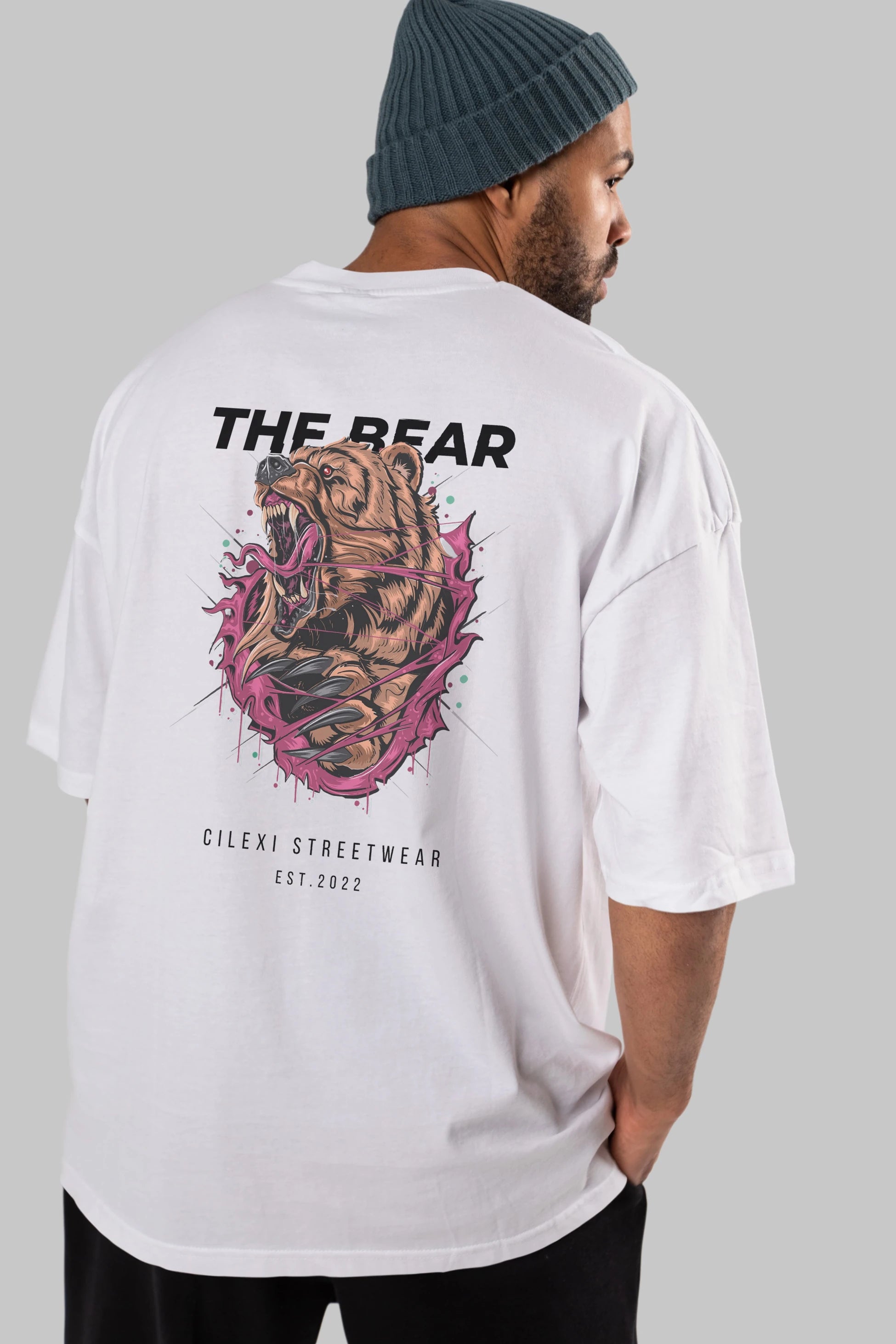The Bear Arka Baskılı Oversize t-shirt Erkek Kadın Unisex %100 Pamuk