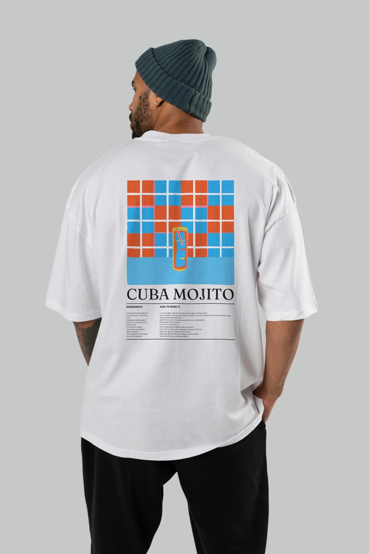 Cuba Mojıto Kokteyl Serisi Arka Baskılı Oversize t-shirt Erkek Kadın %100 Pamuk Bisiklet Yaka tişort