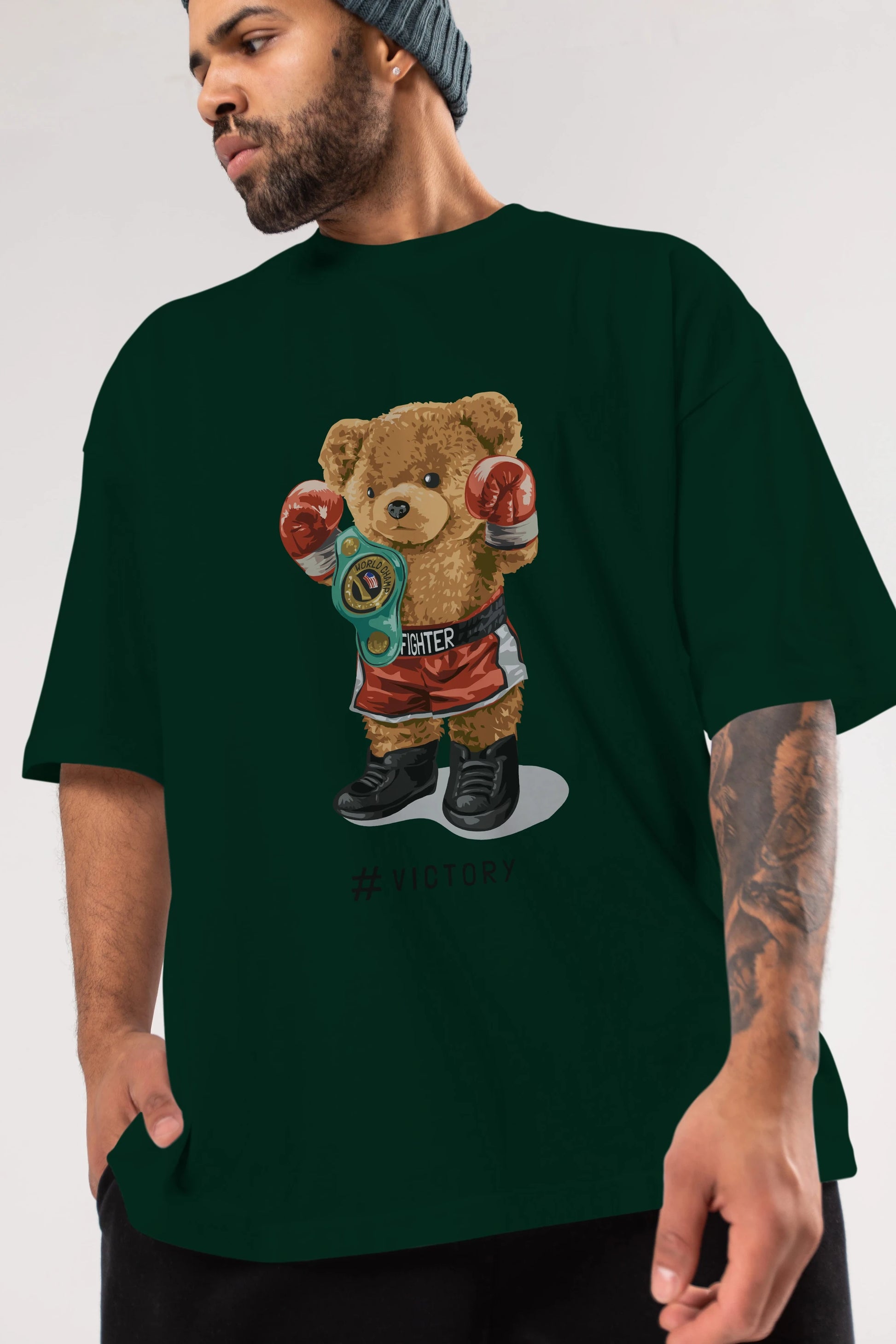 Teddy Bear Victory Ön Baskılı Oversize t-shirt Erkek Kadın Unisex %100 Pamuk