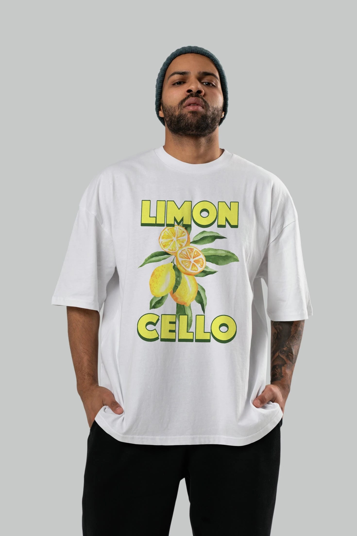 Limoncello Lemon Ön Baskılı Oversize t-shirt Erkek Kadın Pamuk Bisiklet Yaka tişort