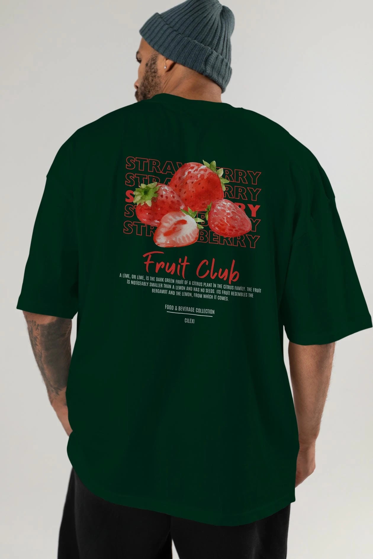 Strawberry Arka Baskılı Oversize t-shirt Erkek Kadın Pamuk Bisiklet Yaka tişort