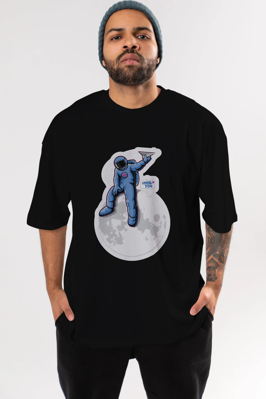 Astro Missing Earth Sticker Ön Baskılı Oversize t-shirt Erkek Kadın Unisex