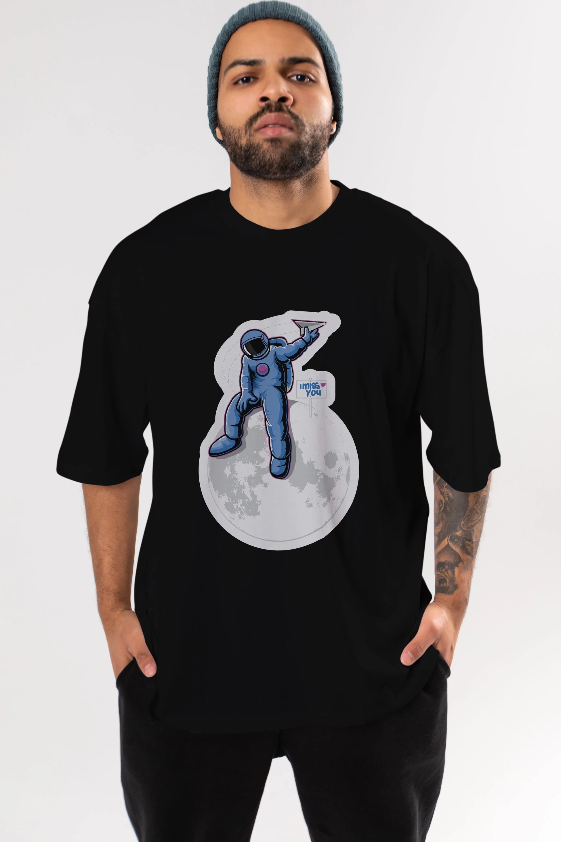Astro Missing Earth Sticker Ön Baskılı Oversize t-shirt Erkek Kadın Unisex