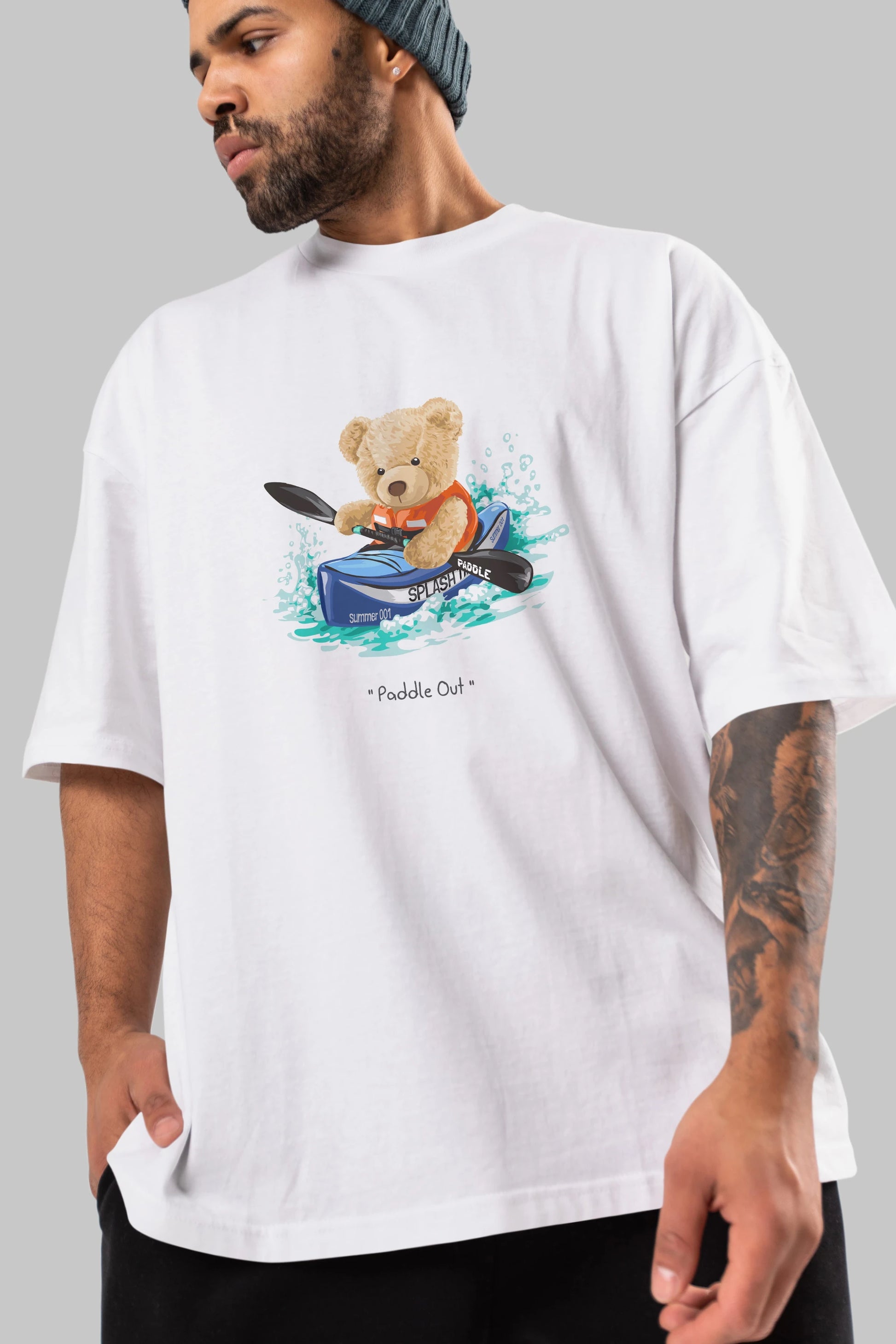 Teddy Bear Paddle Out Ön Baskılı Oversize t-shirt Erkek Kadın Unisex %100 Pamuk