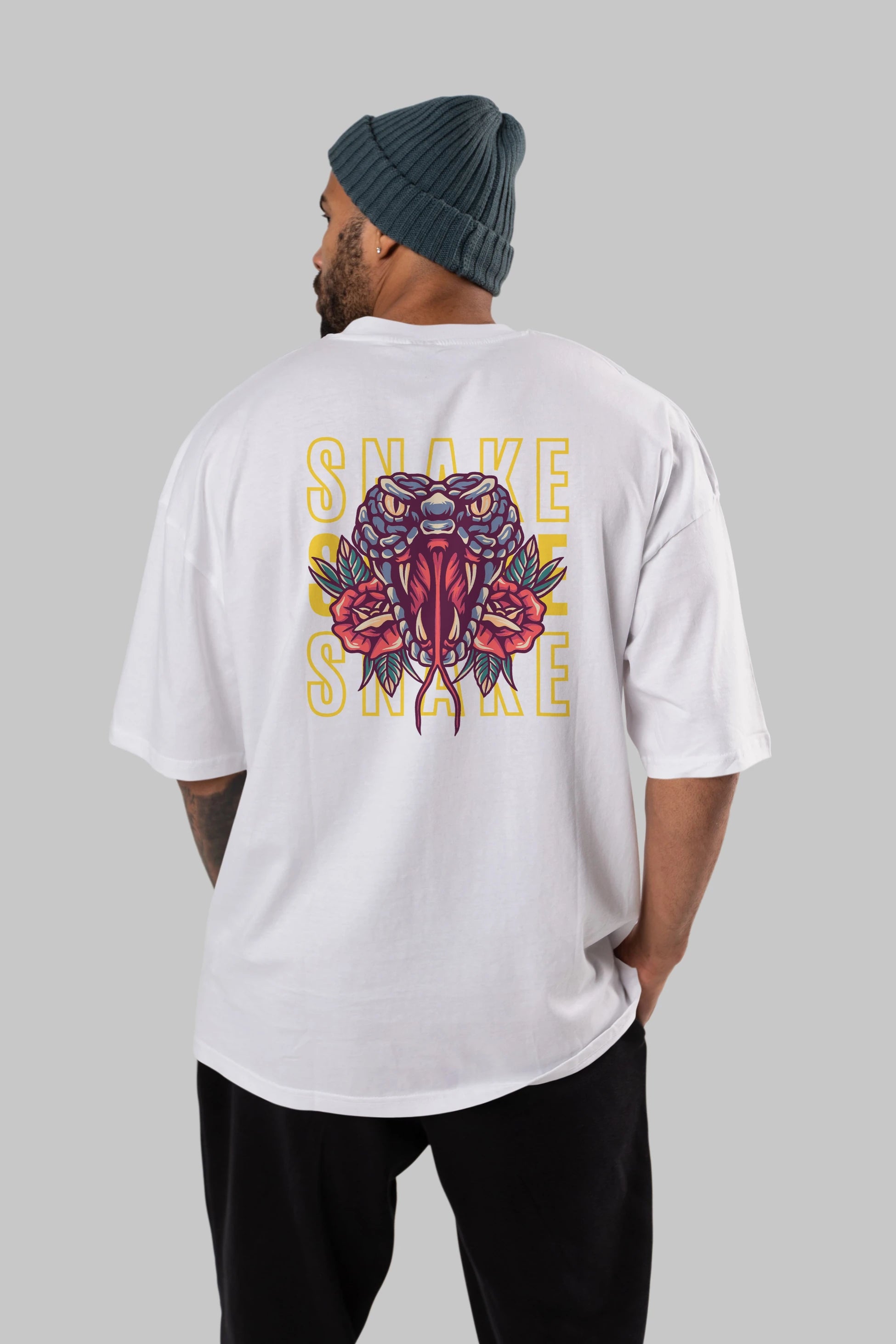 Snake Arka Baskılı Oversize t-shirt Erkek Kadın Unisex