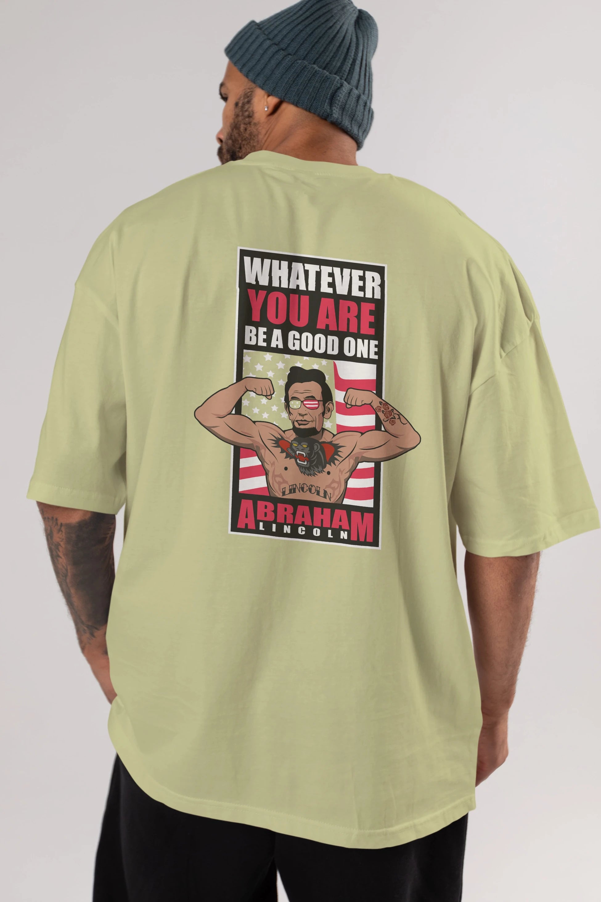 Lincoln Fighter Arka Baskılı Oversize t-shirt Erkek Kadın Unisex %100 Pamuk tişort