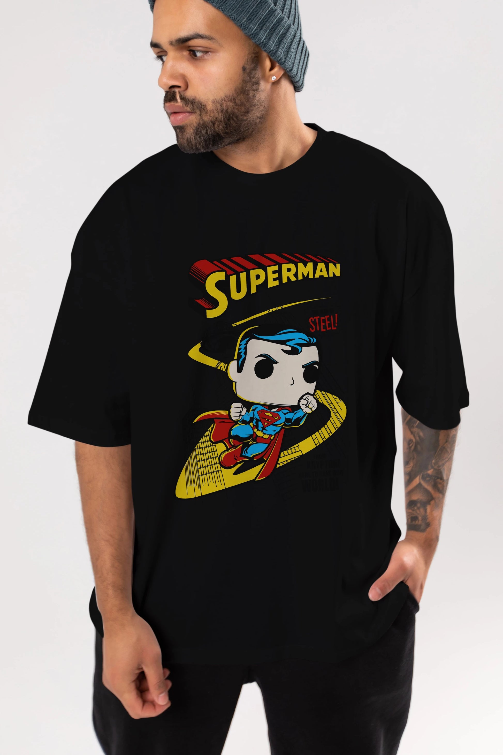 Superman (2) Ön Baskılı Oversize t-shirt Erkek Kadın Unisex %100 Pamuk Bisiklet Yaka tişort