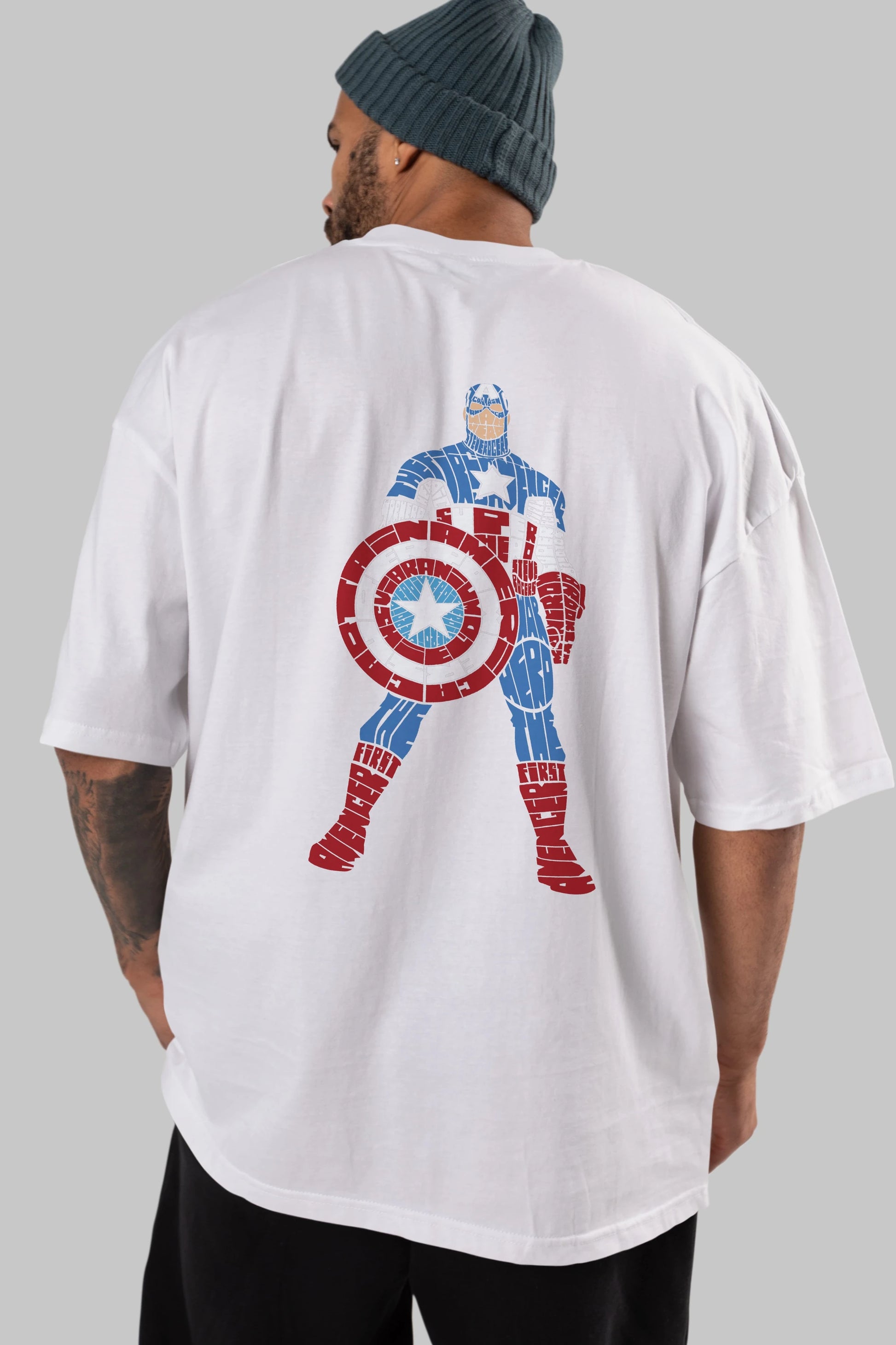 Captain America Arka Baskılı Oversize t-shirt %100 pamuk Erkek Kadın Unisex