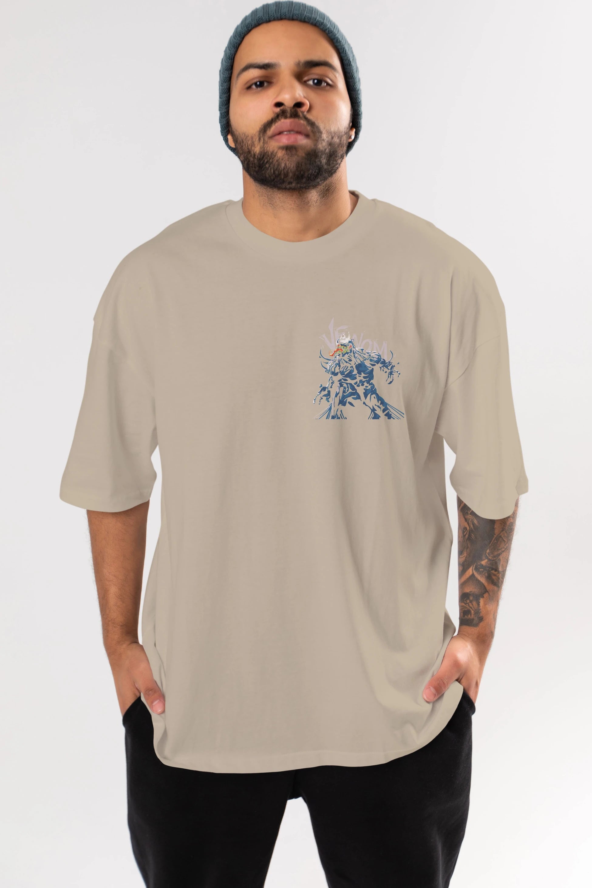 Venom (8) Ön Sol Baskılı Oversize t-shirt Erkek Kadın Unisex %100 Pamuk Bisiklet Yaka tişort