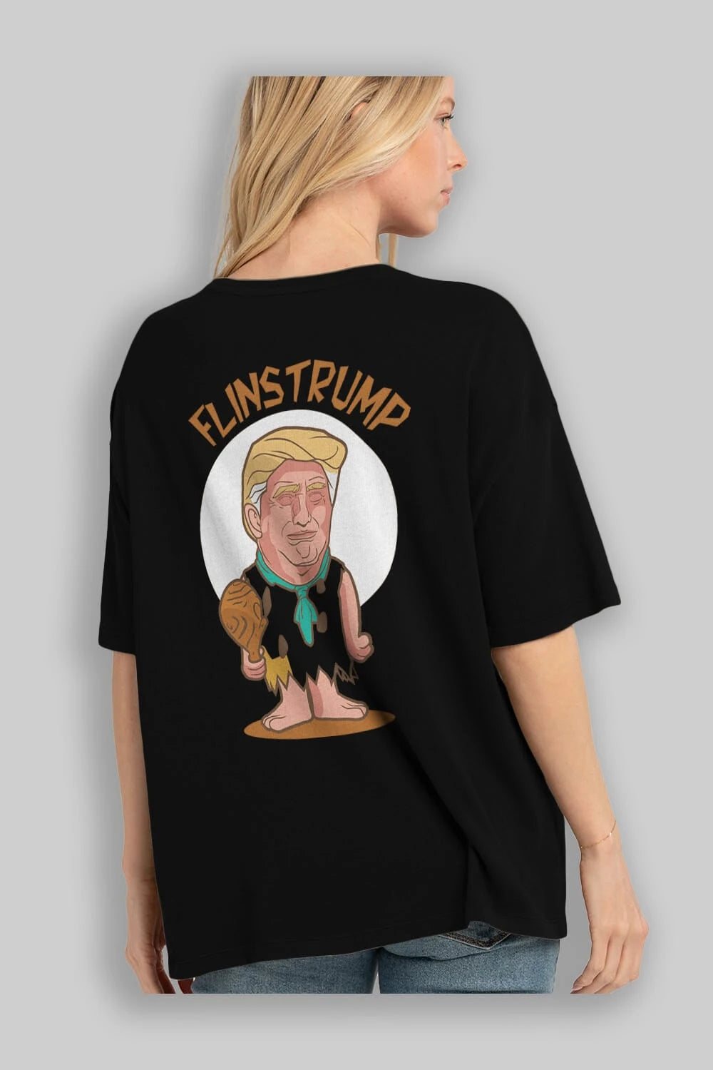 Flinstrump Arka Baskılı Oversize t-shirt Erkek Kadın Unisex %100 Pamuk tişort
