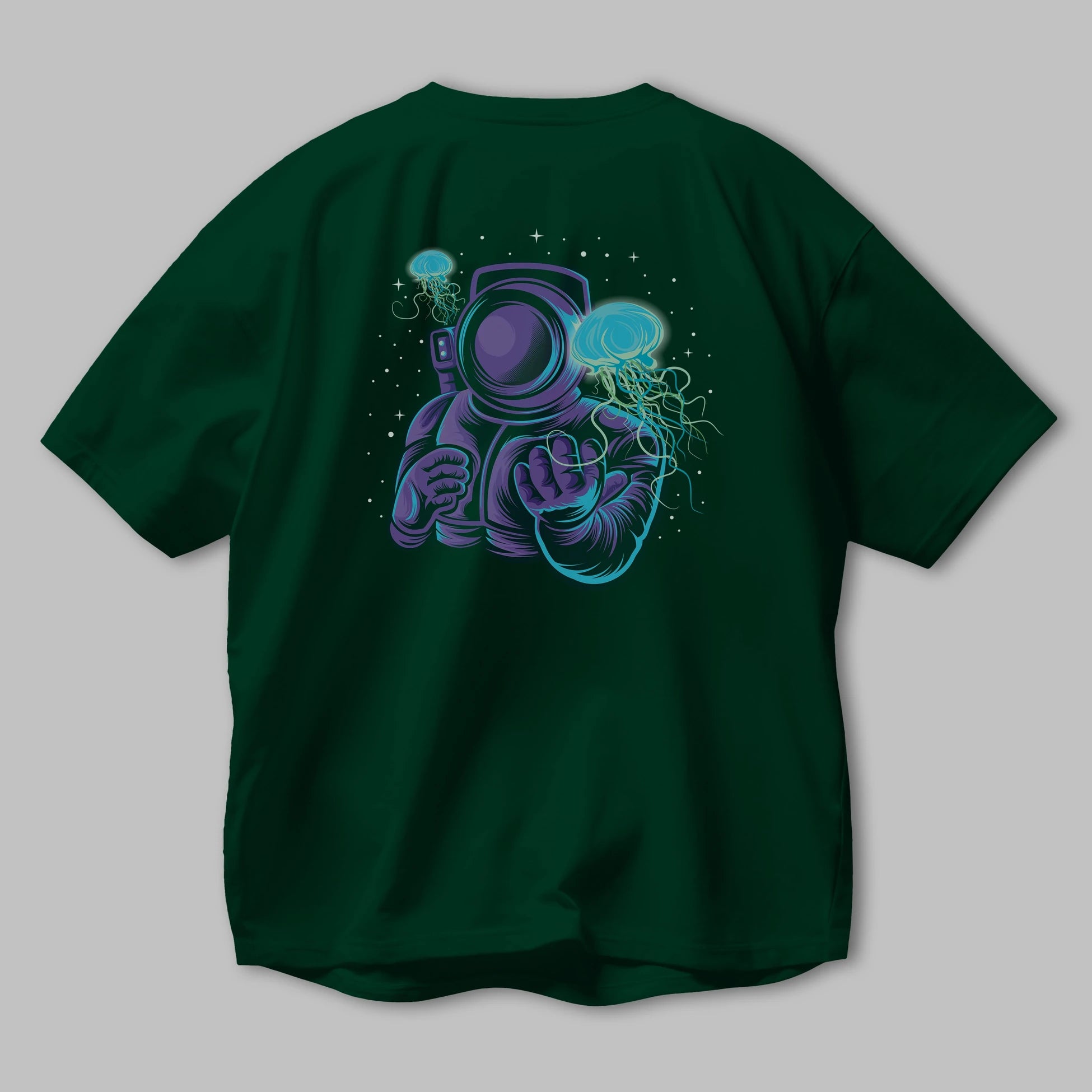 Astronaut and Jellyfish Arka Baskılı Oversize t-shirt Erkek Kadın Unisex
