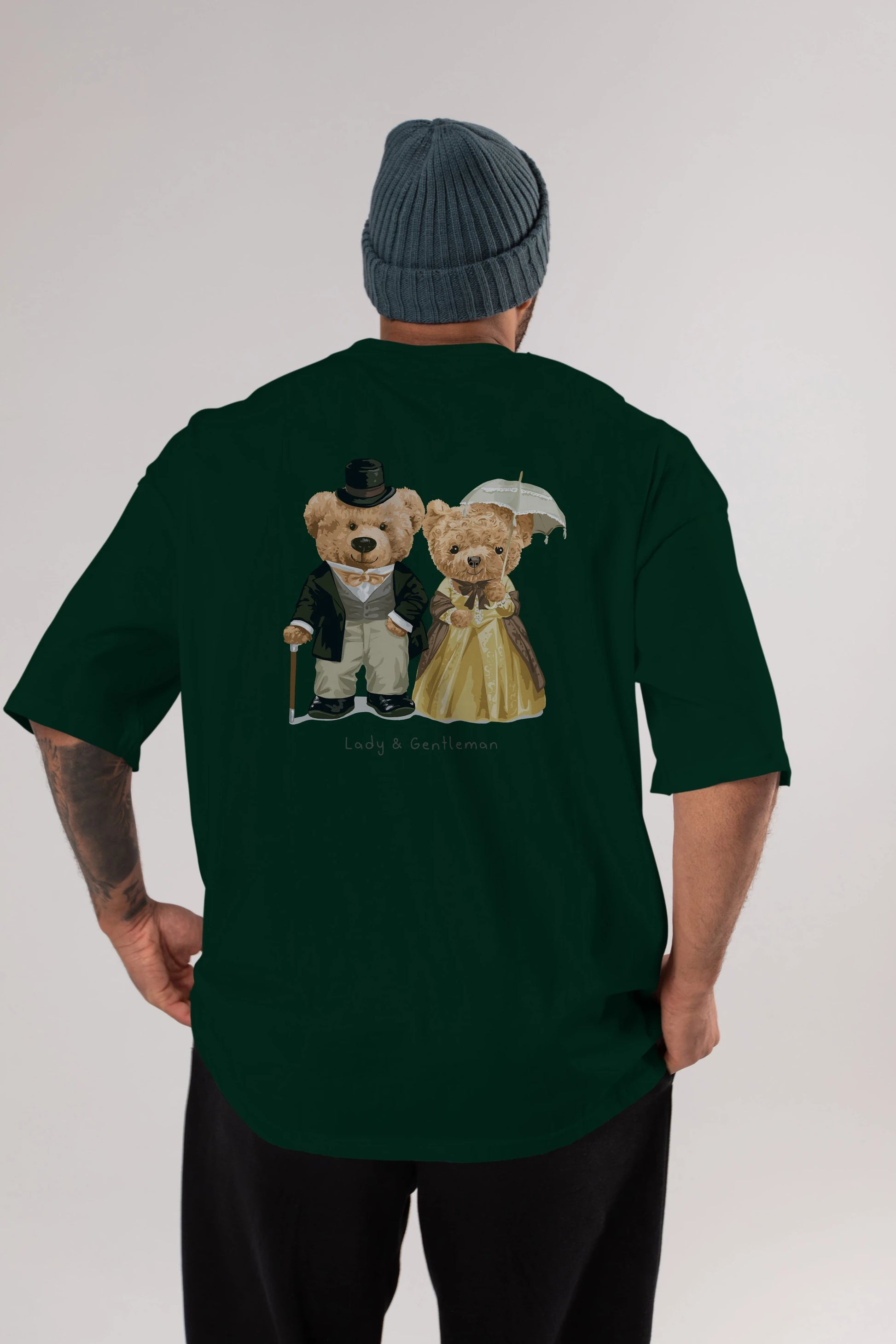 Teddy Bear Couple Arka Baskılı Oversize t-shirt Erkek Kadın Unisex %100 Pamuk
