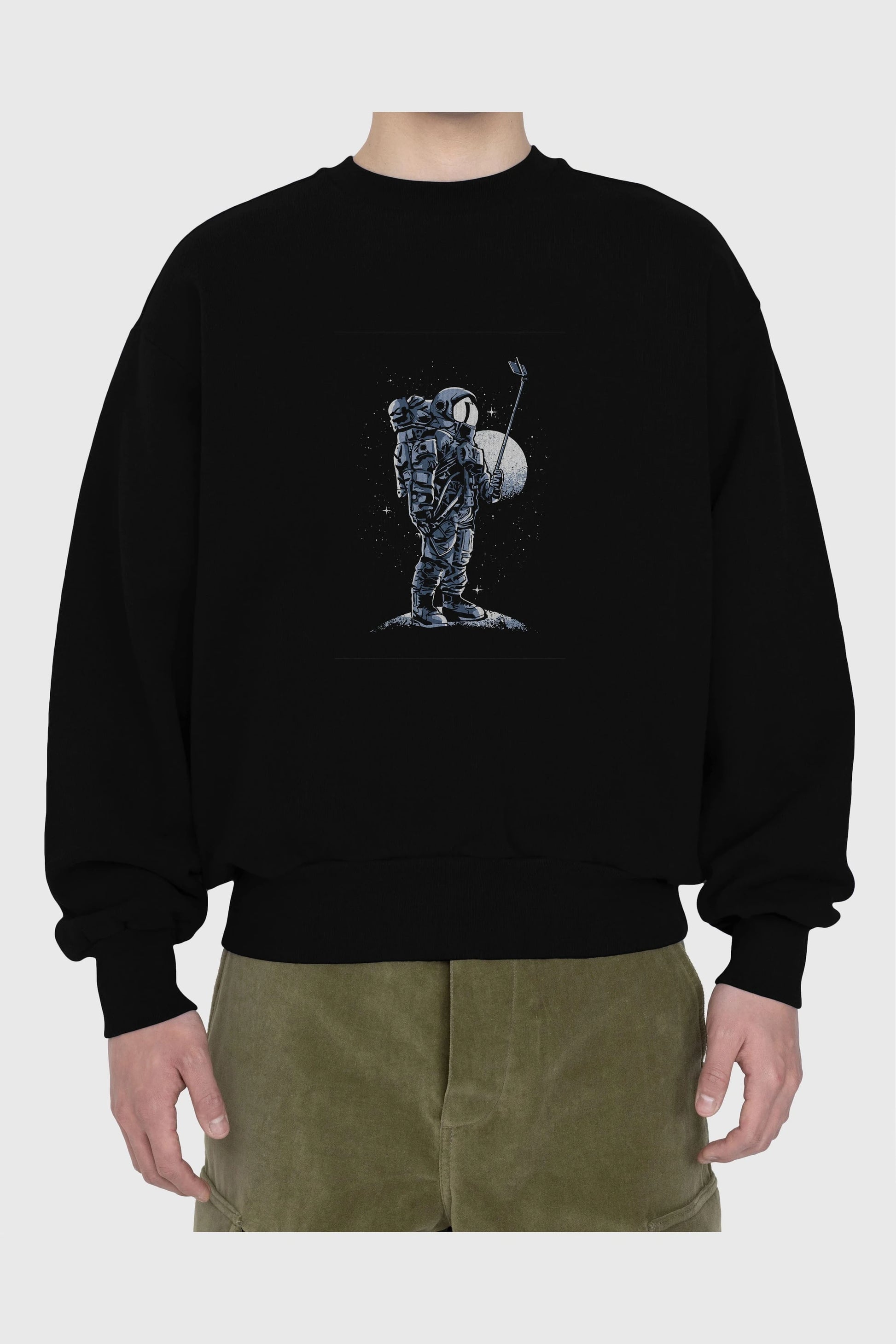 Selfie Astronaut Ön Baskılı Oversize Sweatshirt Erkek Kadın Unisex
