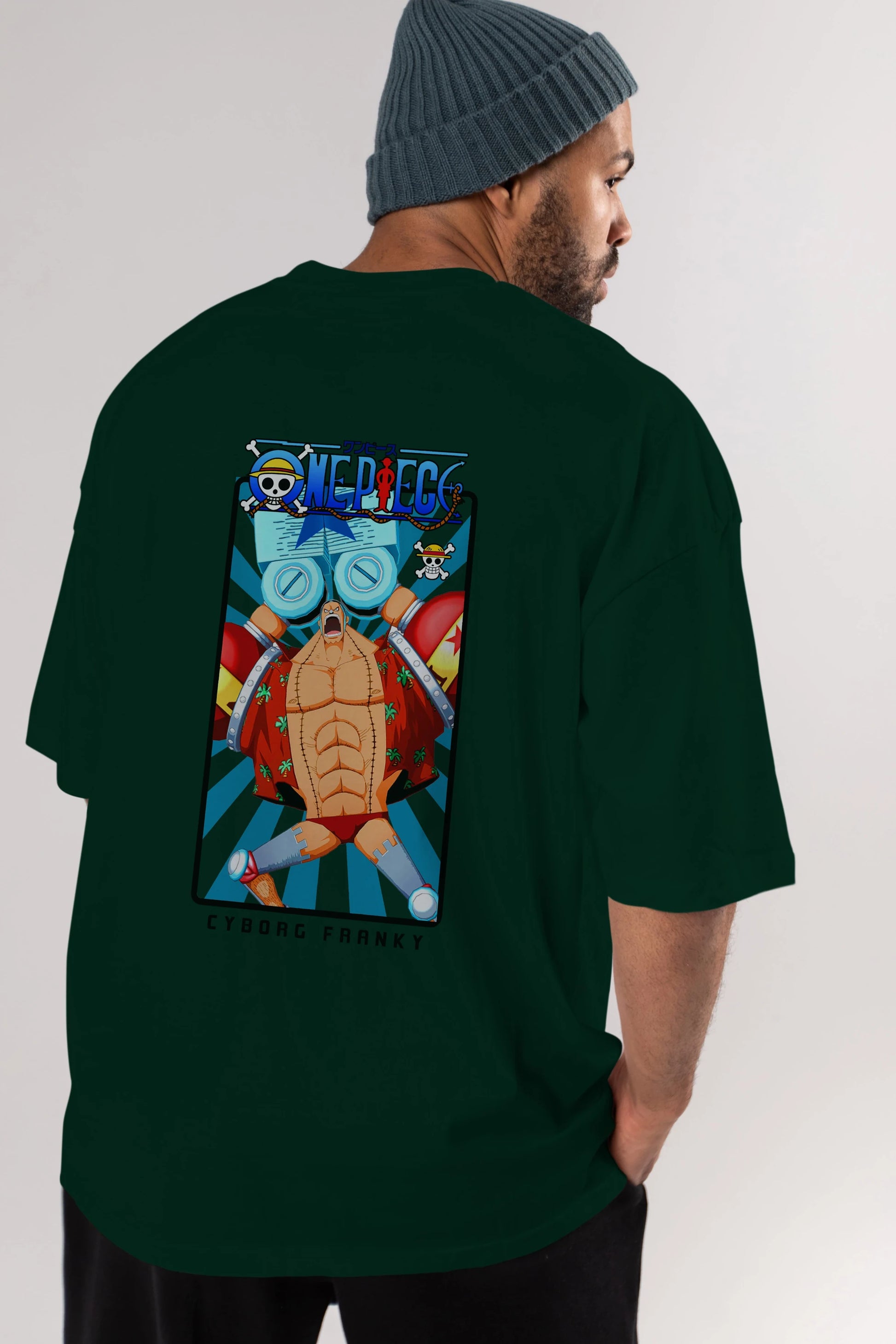 Franky Anime Arka Baskılı Oversize t-shirt Erkek Kadın Unisex %100 pamuk tişort