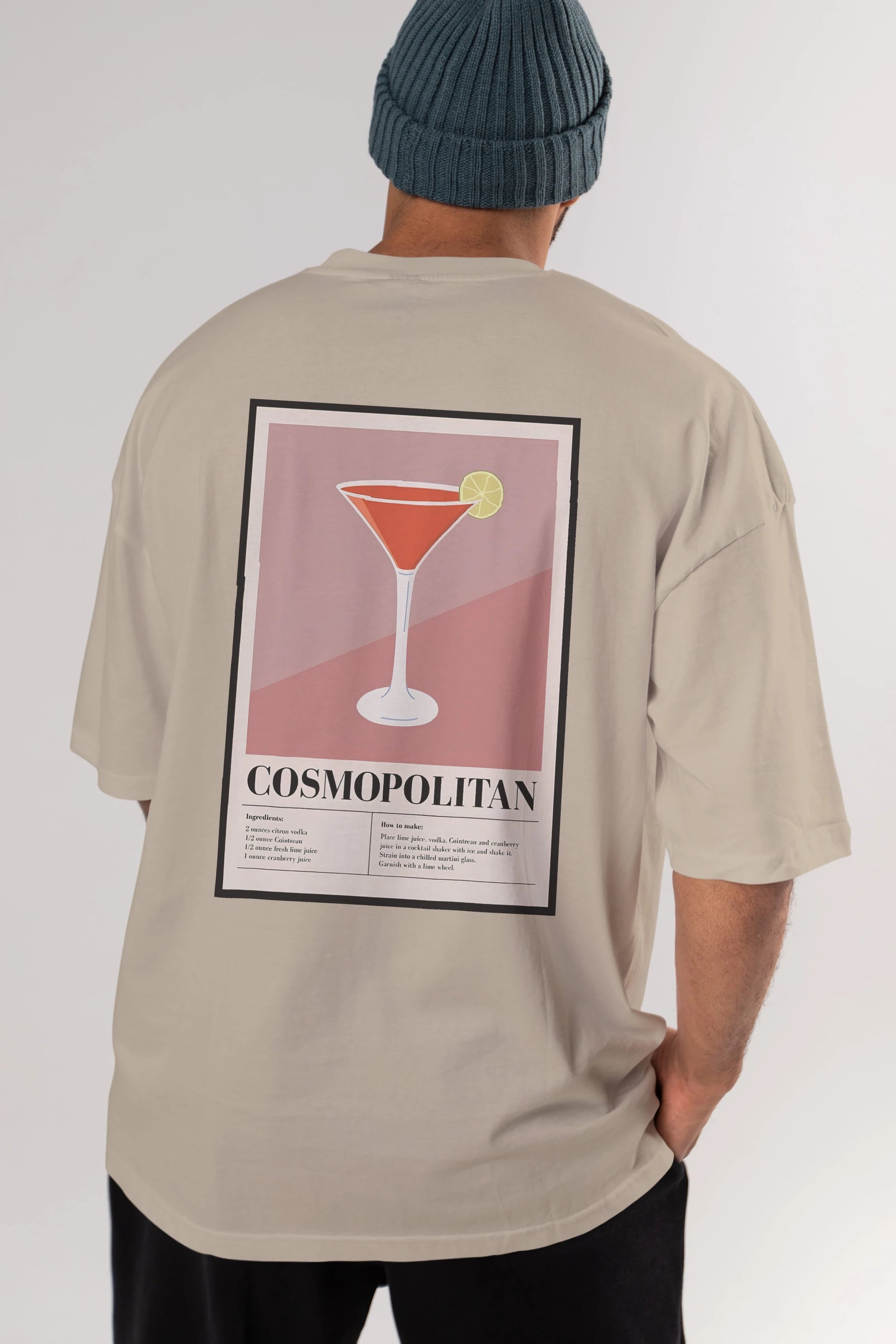 Cosmopolitan 3 Arka Baskılı Oversize t-shirt Erkek Kadın Unisex %100 Pamuk Bisiklet Yaka tişort