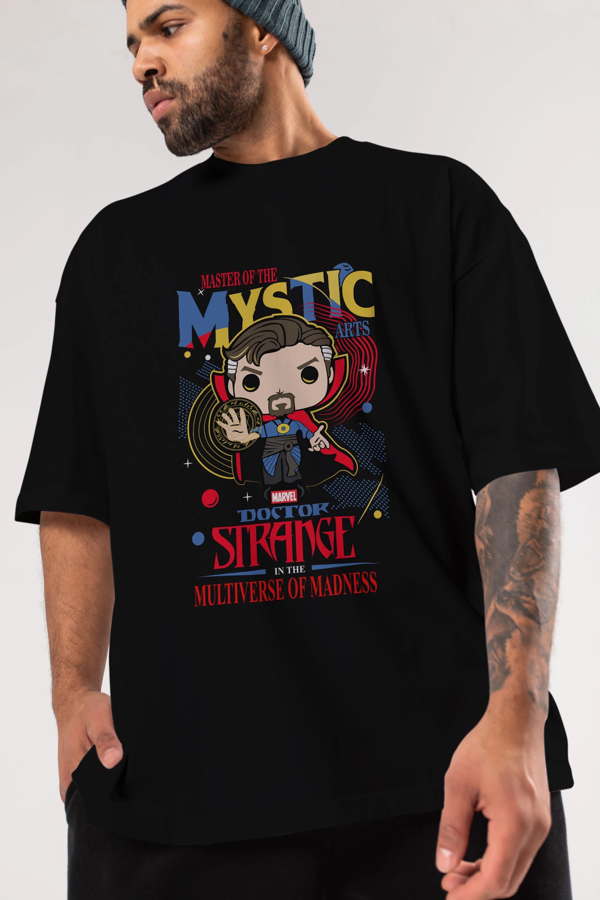 Doctor Strange Ön Baskılı Oversize t-shirt Erkek Kadın Unisex %100 Pamuk Bisiklet Yaka tişort
