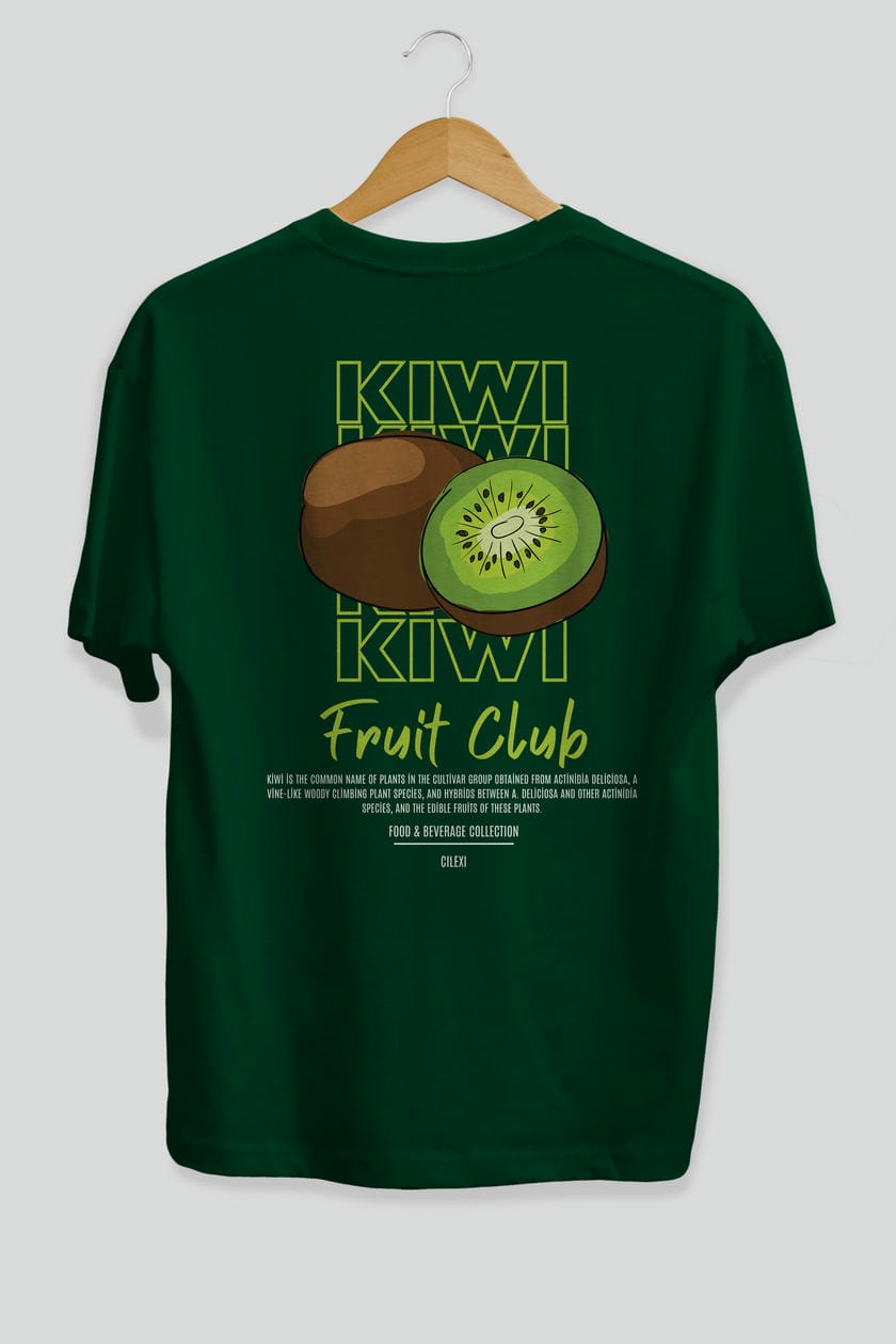 Kiwi Arka Baskılı Oversize t-shirt Erkek Kadın Pamuk Bisiklet Yaka tişort