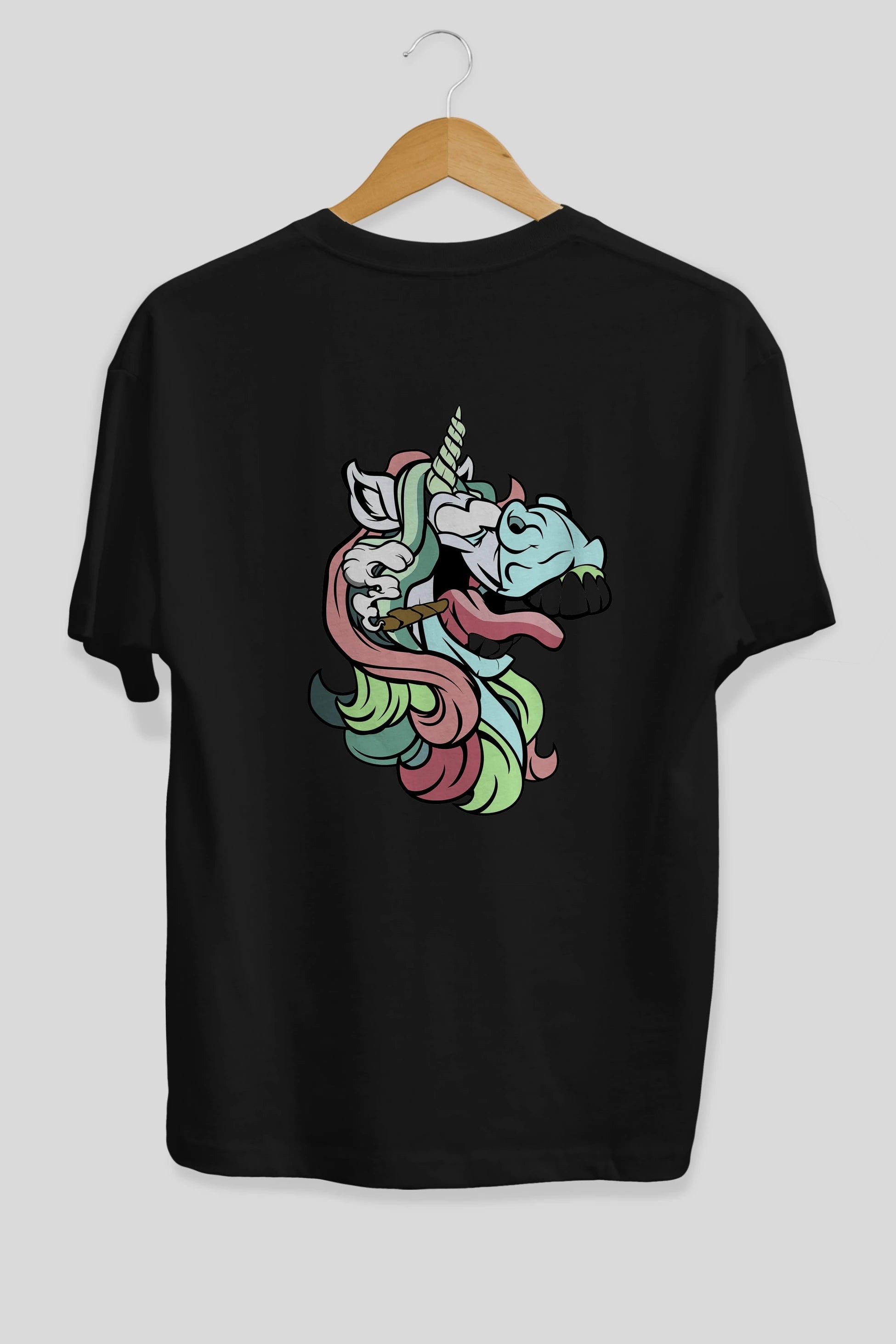 Crazy Unicorn Arka Baskılı Oversize t-shirt Erkek Kadın Unisex %100 Pamuk tişort