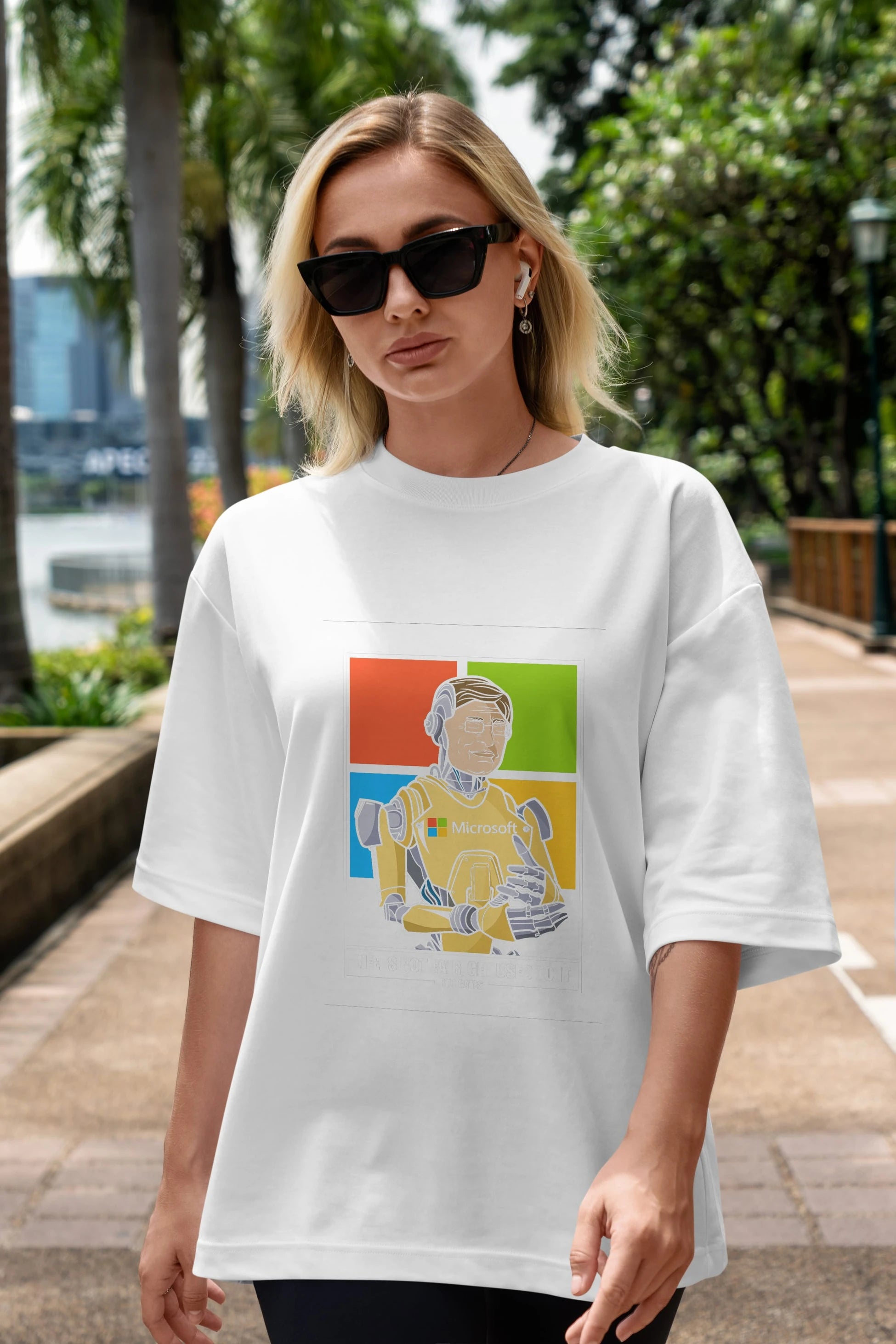 Bill Gates Robot Human Ön Baskılı Oversize t-shirt Erkek Kadın Unisex %100 Pamuk tişort