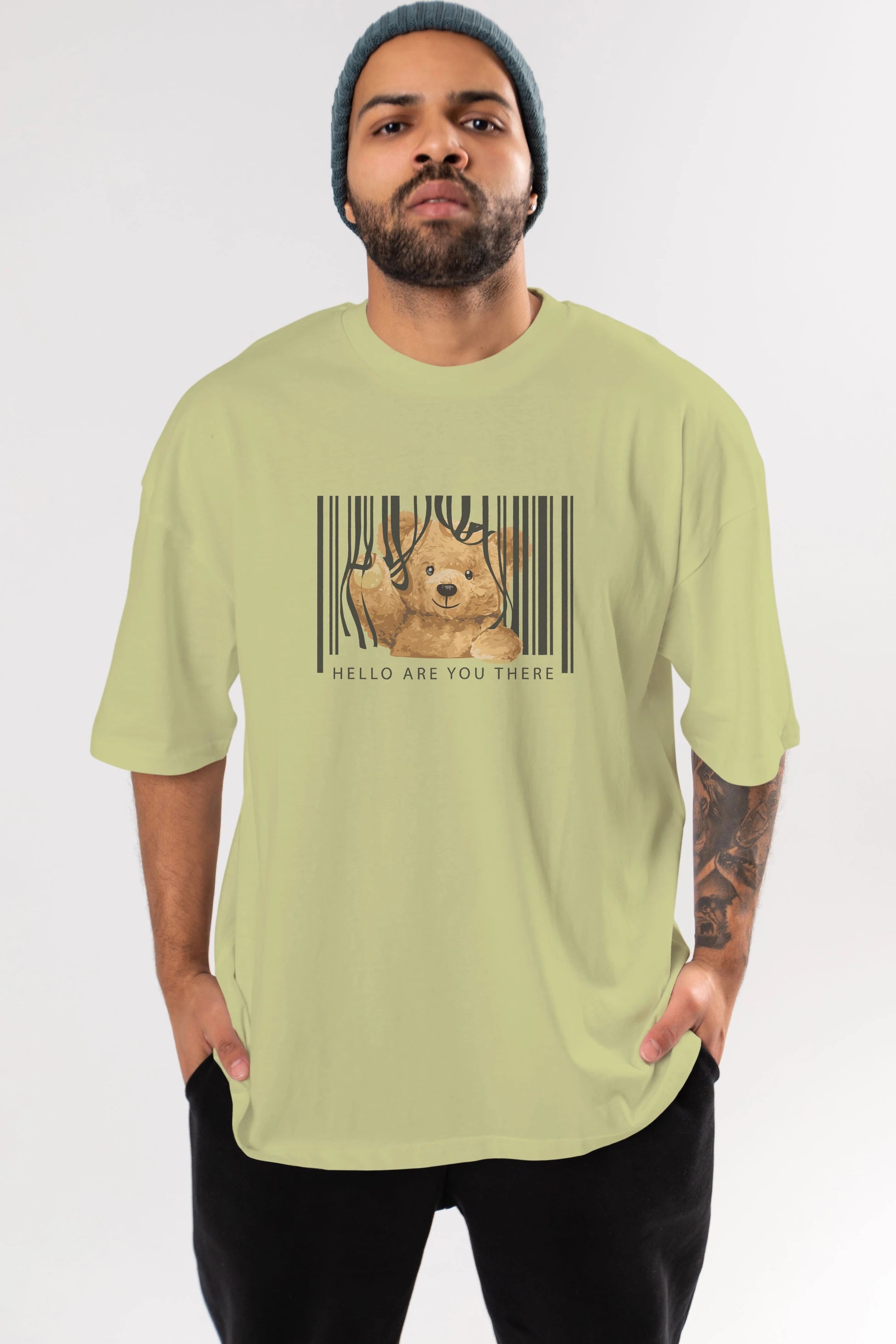 Teddy Bear Hello Ön Baskılı Oversize t-shirt Erkek Kadın Unisex %100 Pamuk