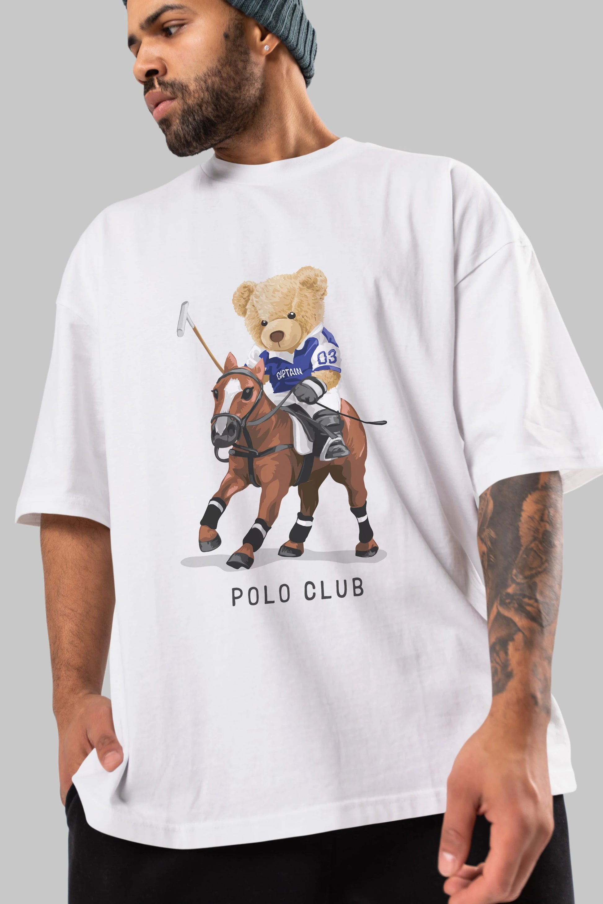 Teddy Bear Polo Club Ön Baskılı Oversize t-shirt Erkek Kadın Unisex %100 Pamuk