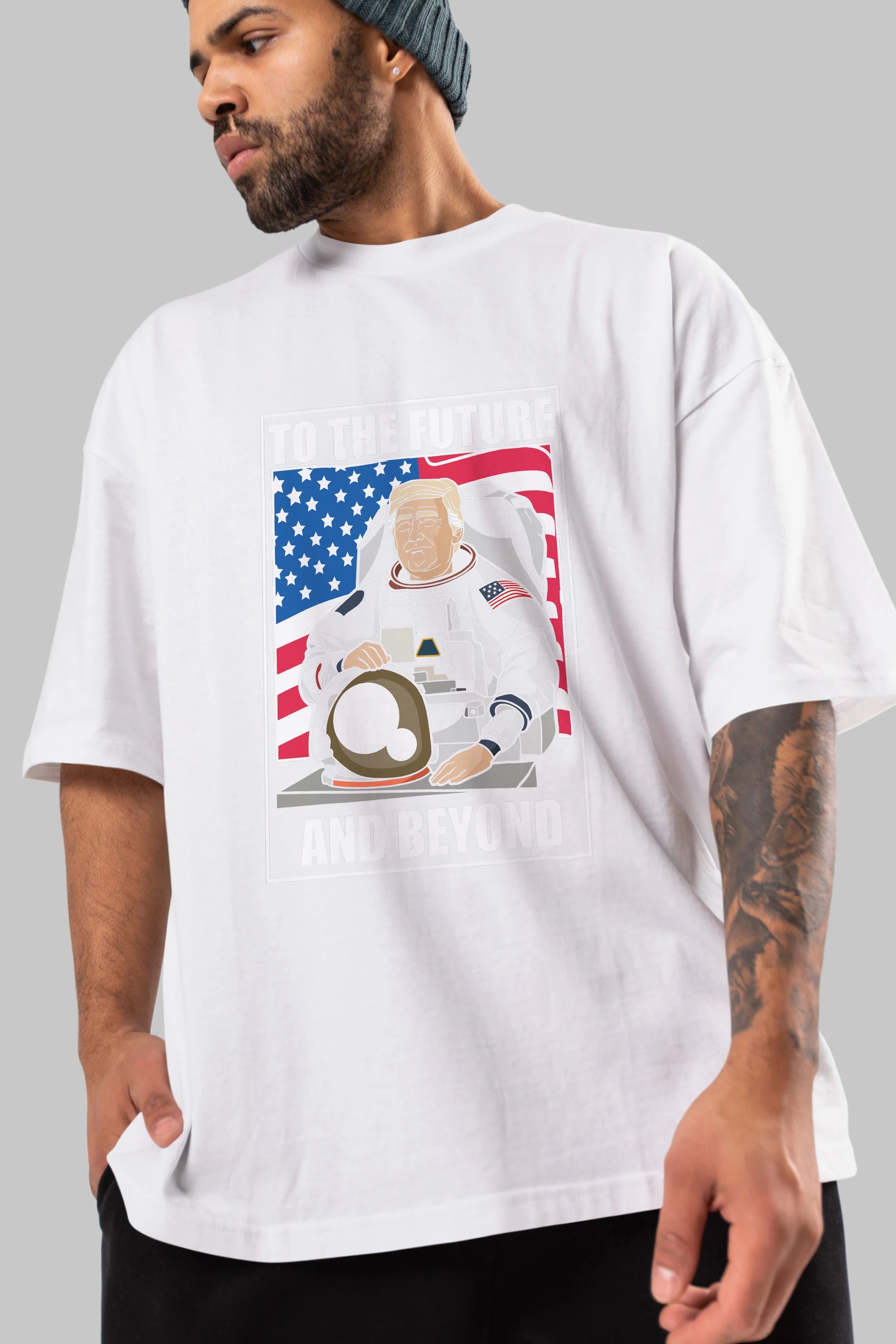 Trumpstronaut Ön Baskılı Oversize t-shirt Erkek Kadın Unisex %100 Pamuk tişort