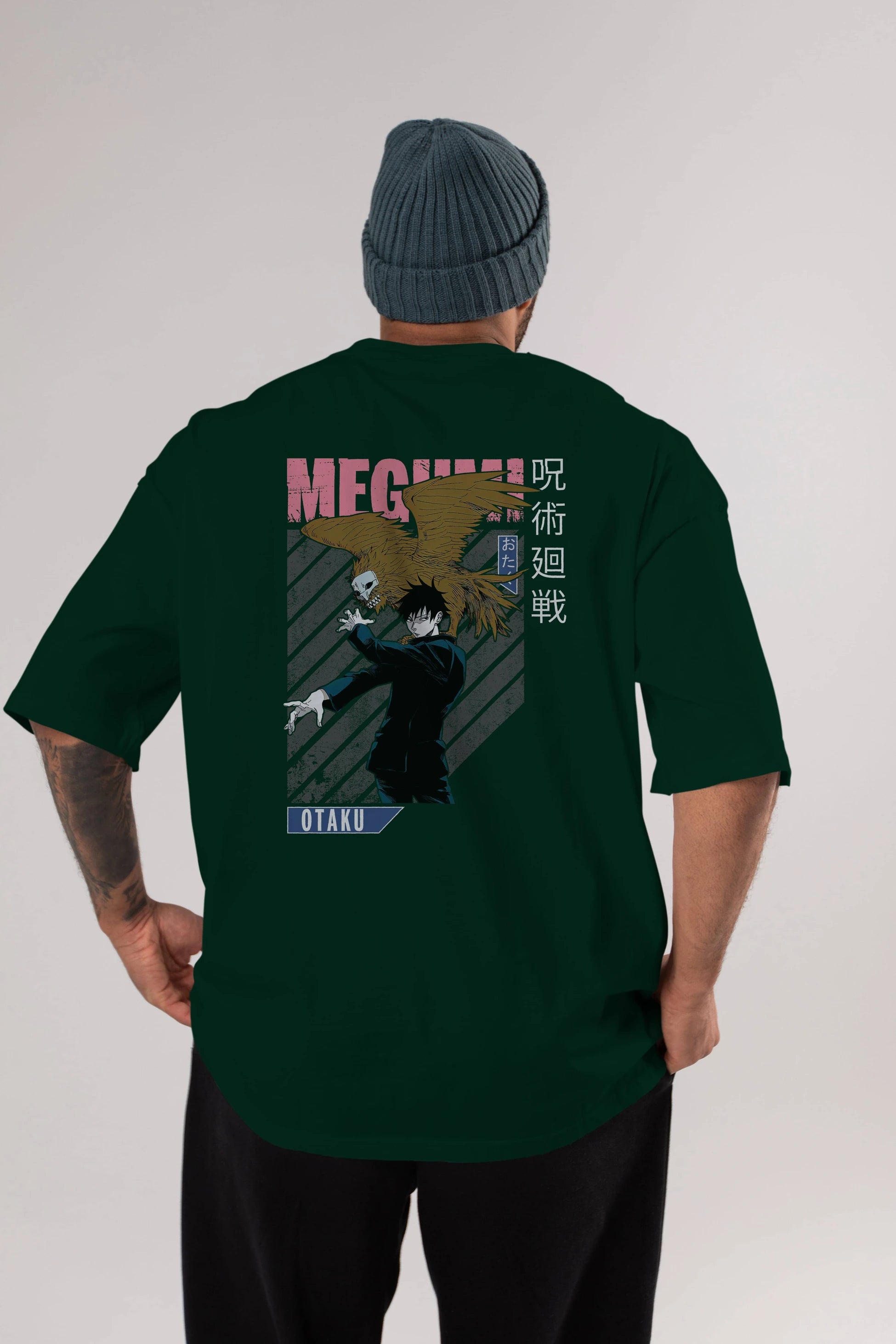 Megumi Fushiguro 2 Anime Arka Baskılı Oversize t-shirt Erkek Kadın Unisex