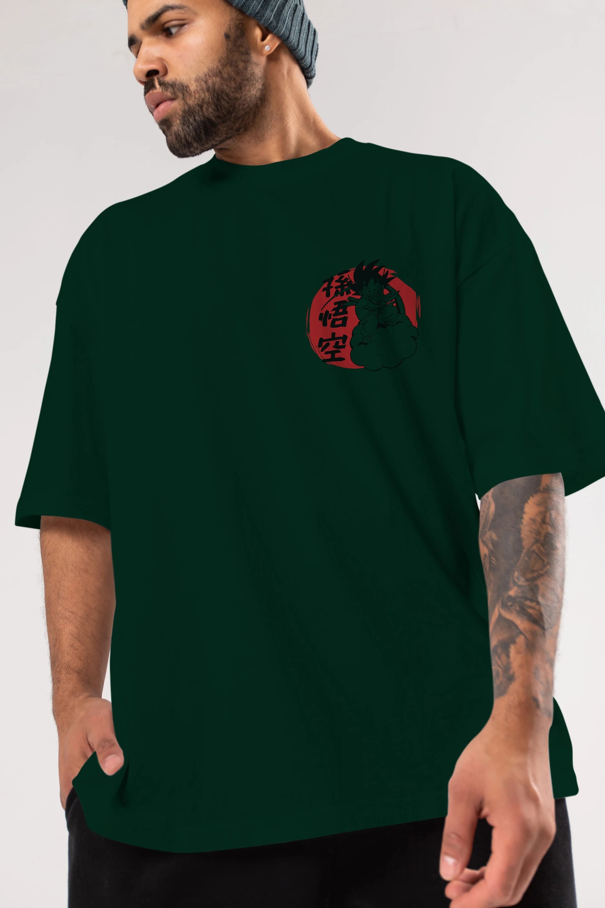 DRAGON BALL Ön Sol Baskılı Oversize t-shirt Erkek Kadın Unisex %100 Pamuk Bisiklet Yaka tişort