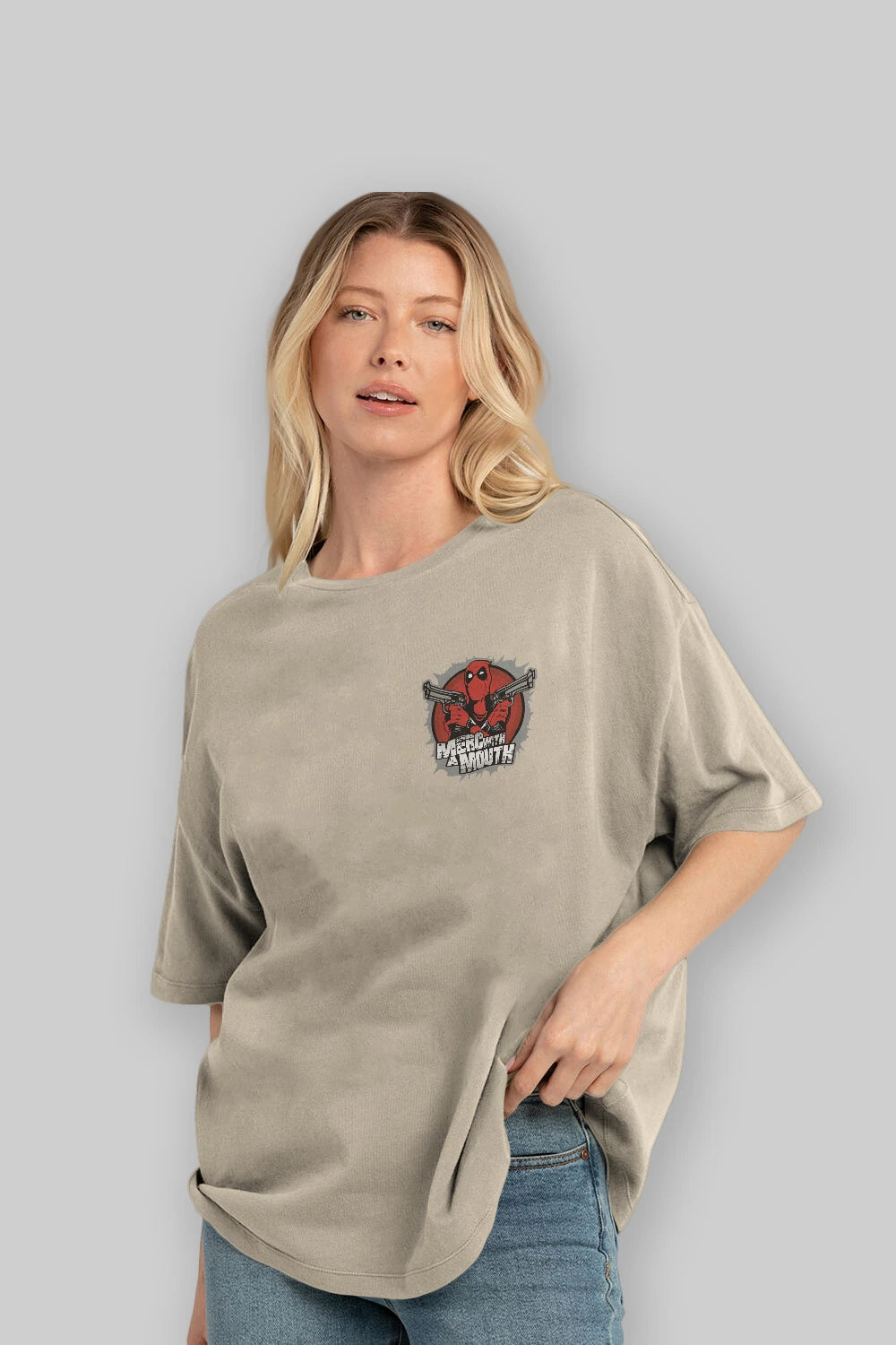 Deadpool (13) Ön Sol Baskılı Oversize t-shirt Erkek Kadın Unisex %100 Pamuk Bisiklet Yaka tişort