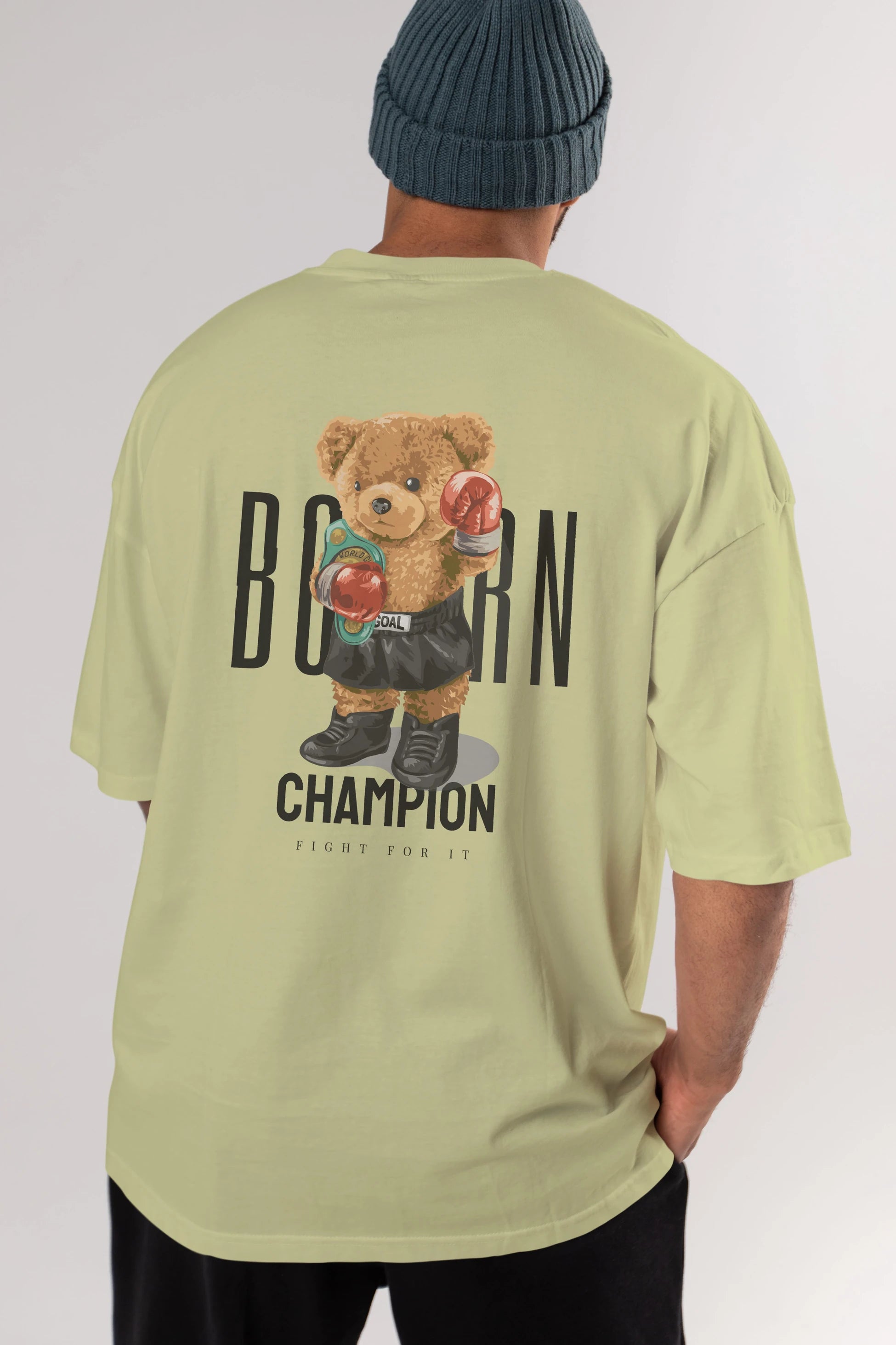 Teddy Bear Champion Arka Baskılı Oversize t-shirt Erkek Kadın Unisex %100 Pamuk